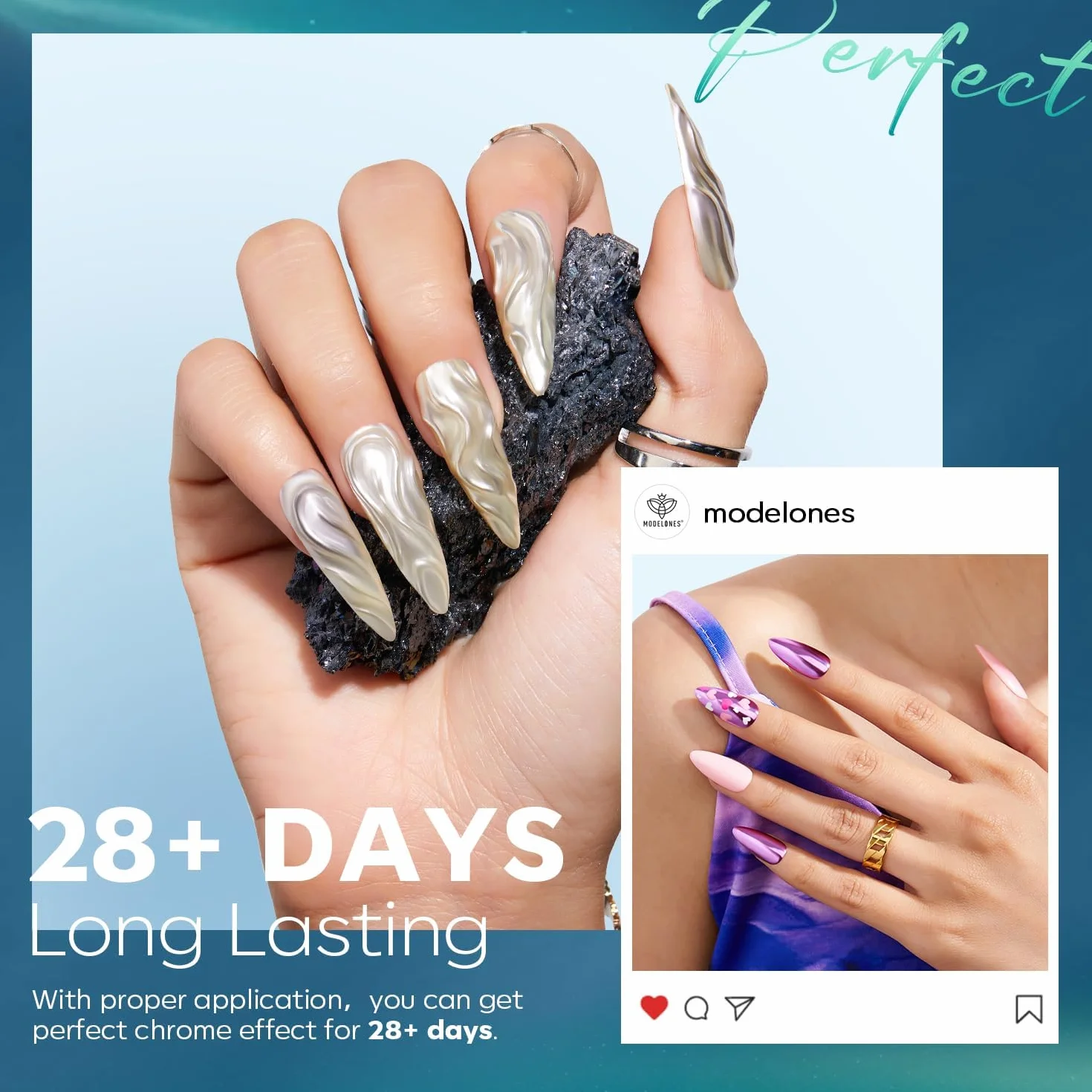 MODELONES Perle Poudre Chrome Ongles Blanc 25PCS avec Fards Chrome Nuanciers Palettes Ombres Yeux Stylo Détail Vernis Poudre Manucure