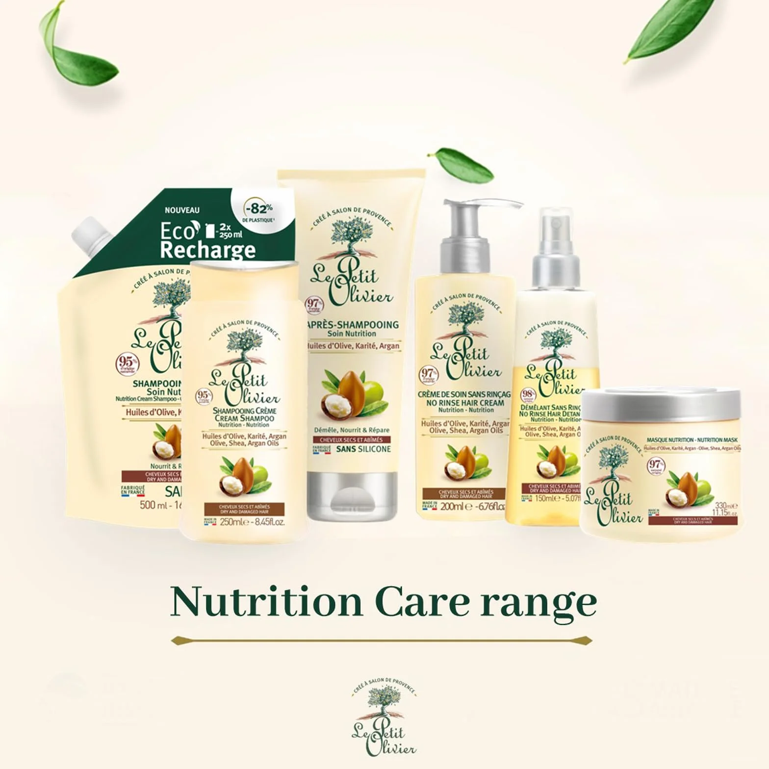 LE PETIT OLIVIER Masque Soin Nutrition Huiles d'Olive Karité Argan Démêle Nourrit Répare Cheveux Secs Abîmés Sans Silicone 330 ml