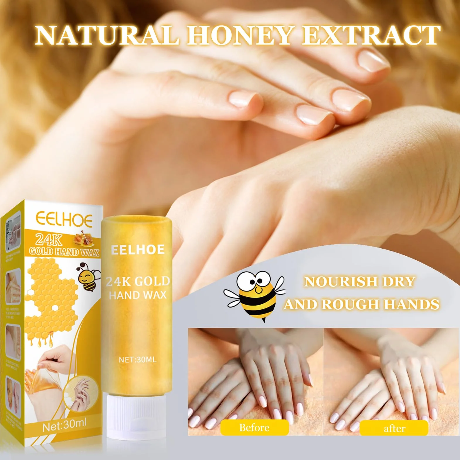 Honey Hand Mask, 24k Gold Hand Mask, Peeling Hand Mask, Hydratant Réparation