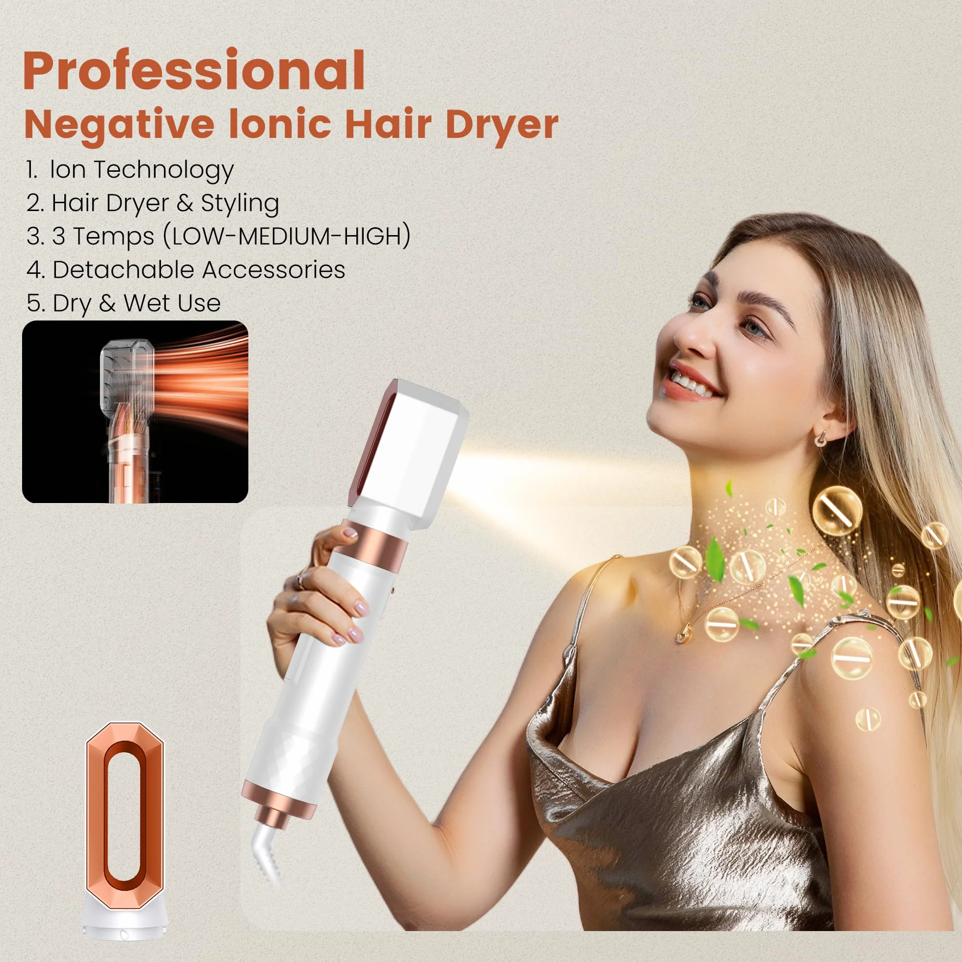 Airbrush 5 en 1 Brosse Soufflante 5 en 1, Seche Cheveux 5 en 1 avec Seche Cheveux Boucleur, Brosse Souflante, Thermal Brush, Air Styler 5 en 1 Pour Sécher, Boucler, Lisser, Cadeau Noel Femme