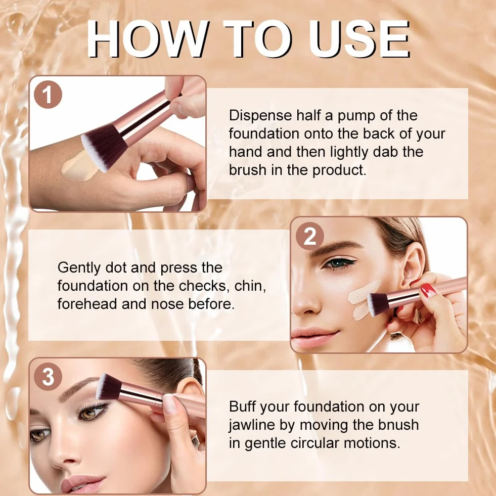AOOWU Pinceau Fond de Teint Professionnel Maquillage Visage Mélange Liquide Crème Poudre Cosmétique Polissage Anticernes Rose