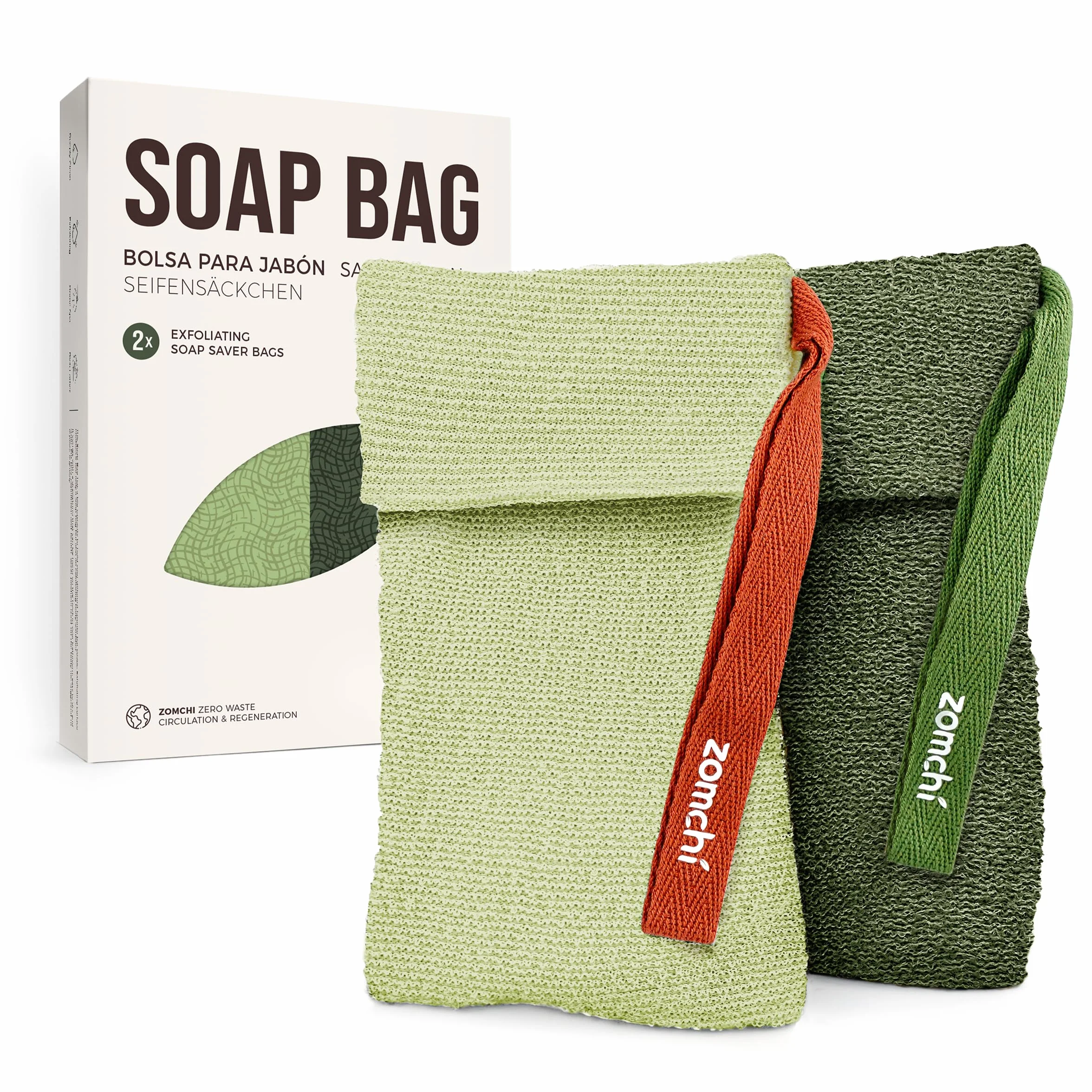 ZOMCHI Pochettes Pour Savon Exfoliant, Lot De 2 Sachets Avec Mailles à Gros Et à Mailles Fines, Vert Olive