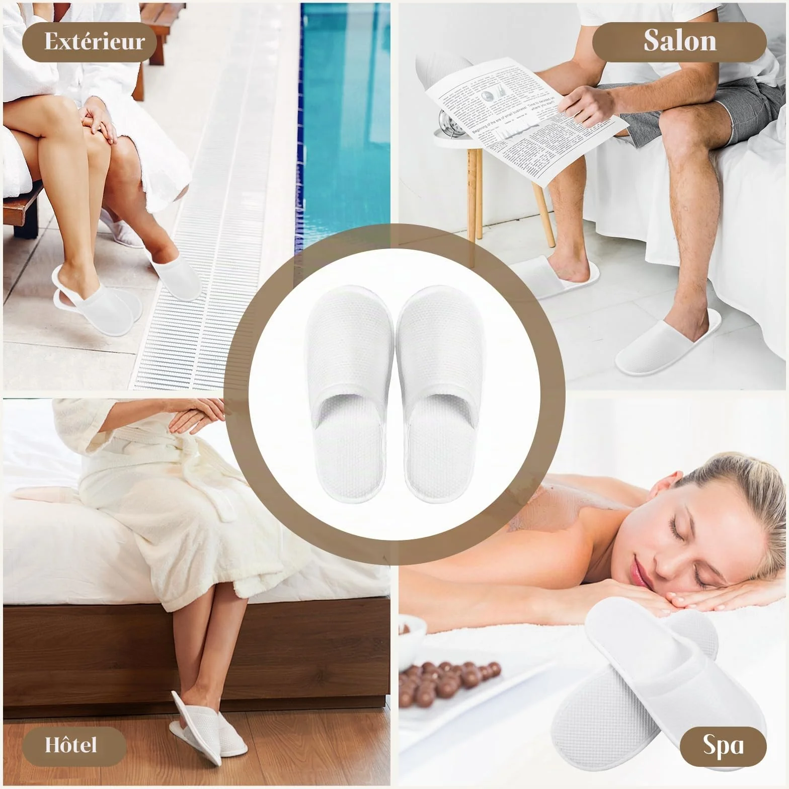 10 Paires de Chausson Hotel Amélioré et Epaissi Jetable Femmes Hommes Spa Lavable Pantoufles d'Invité Confortables Doux Antidérapants