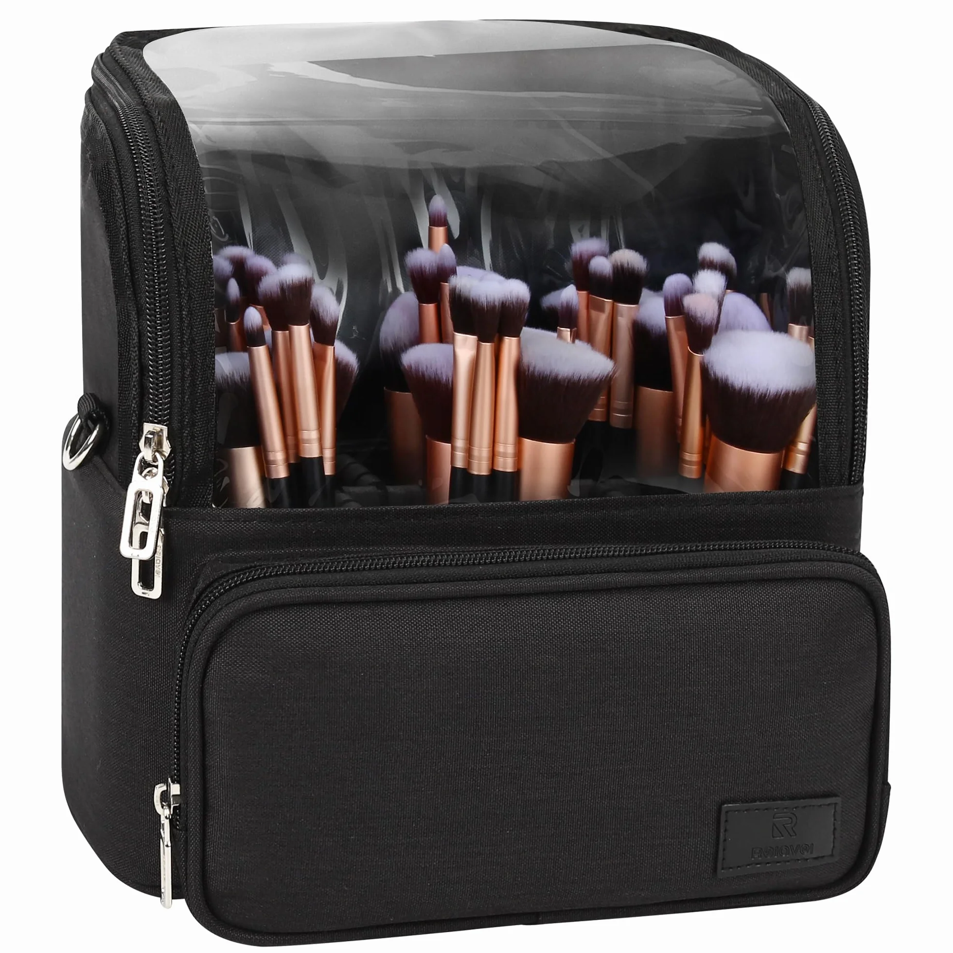 Trousse de Maquillage pour pinceaux de Maquillage, étui de Voyage pour maquilleurs Professionnels, Transparent et Facile à Nettoyer, Grand Porte-pinceaux de Maquillage Portable avec Bretelles