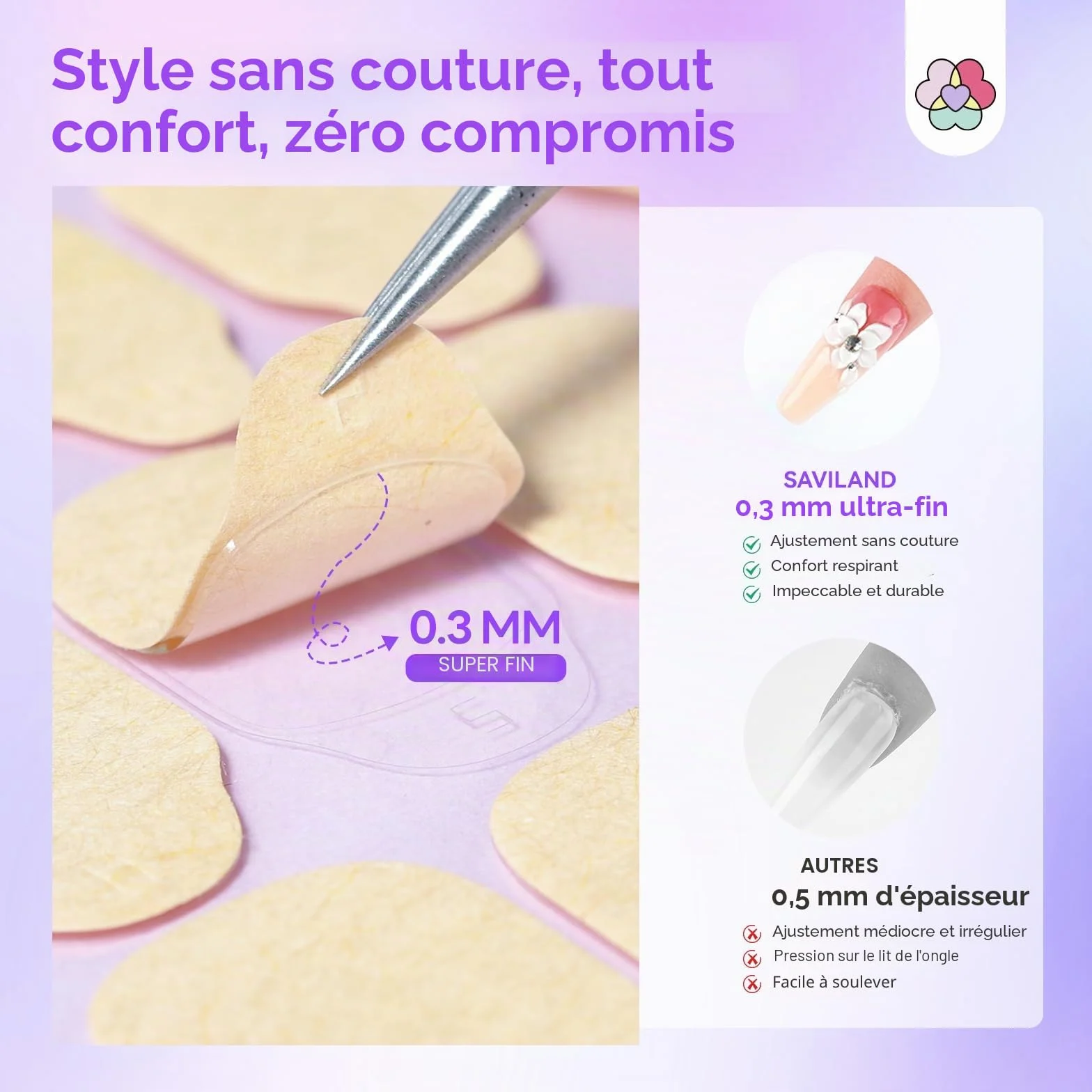 SAVILAND Mini-Adhésifs Végétaux Faux Ongles 600 Pads Hypoallergéniques Ultra Fins Respirants Longue Tenue Press-On Nails Nail Art