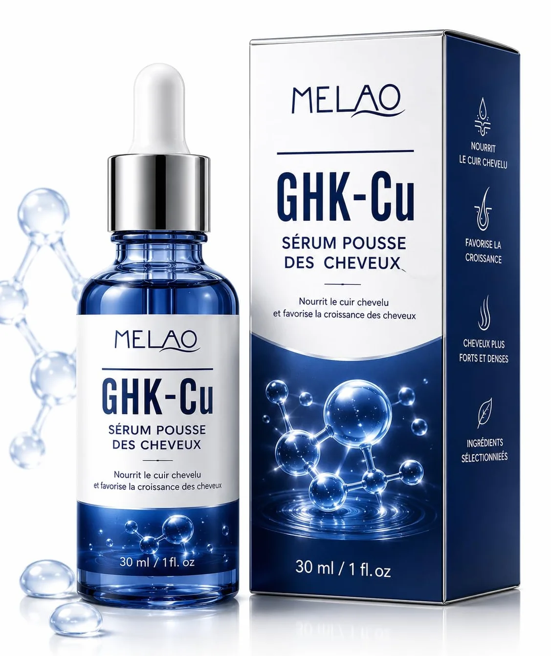 GHK-Cu Copper Peptide Hair Growth Serum 30ml Anti Chute Cheveux Soin Cuir Chevelu Nourrissant Vegan