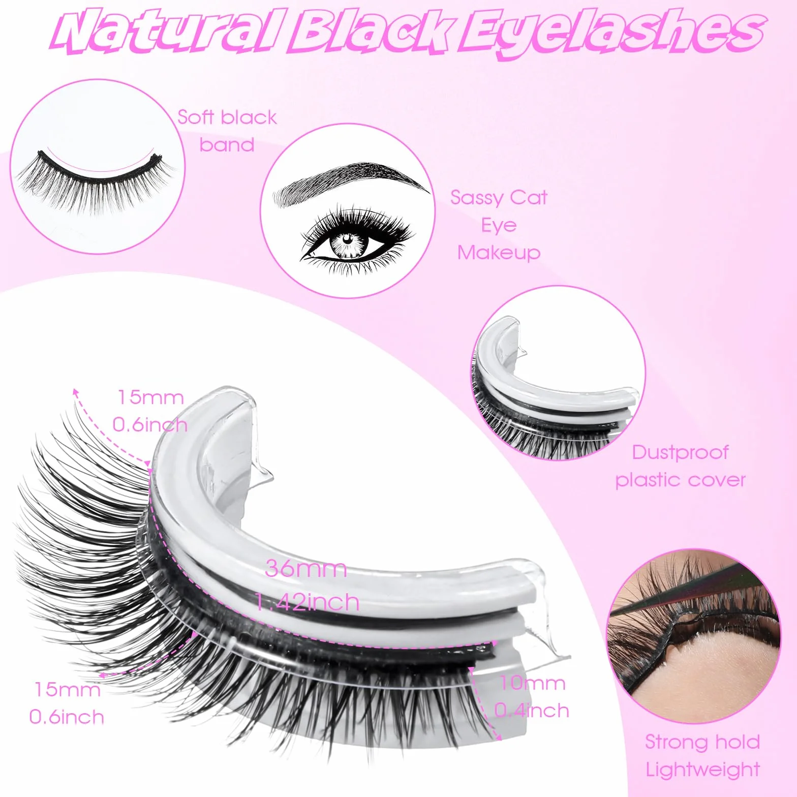 5 Paires Faux Cils Autoadhésifs Look Naturel Cil Pressés Sans Colle Réutilisables Pré-collés Imperméables Effet Œil de Chat Bandes de Cils 10-15mm