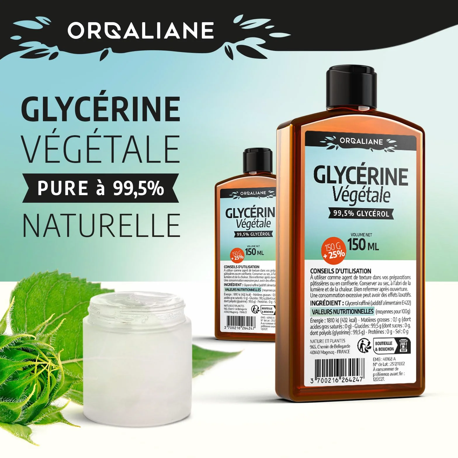 Glycérine Végétale 1,25 Kg 100% Végétale