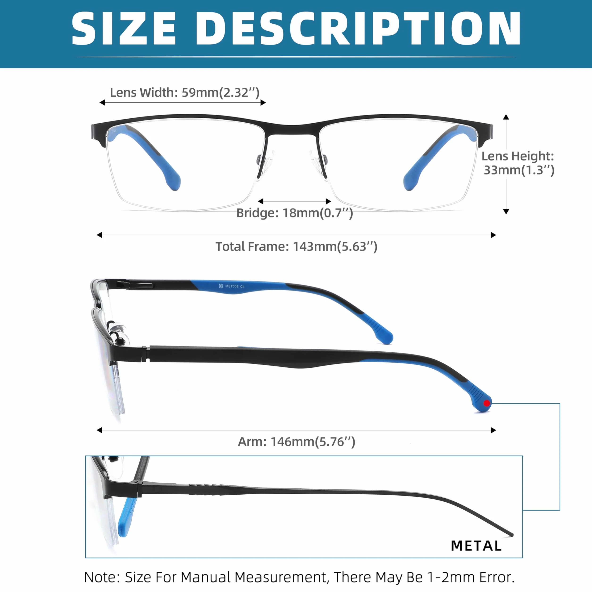 MODFANS Lunettes de Lecture Anti Lumiere Bleue Monture Rectangle Metal 3 Paire