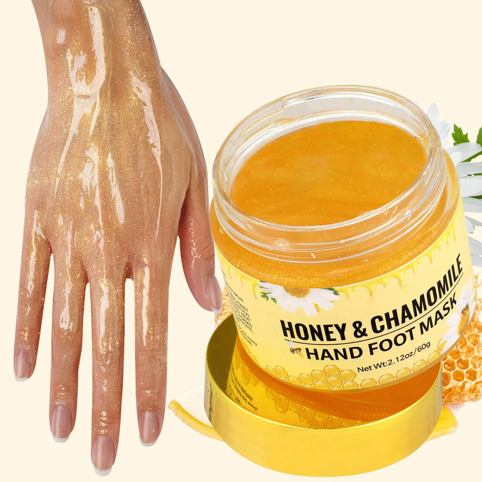 Masque mains et pieds miel camomille soin hydratant exfoliant durable