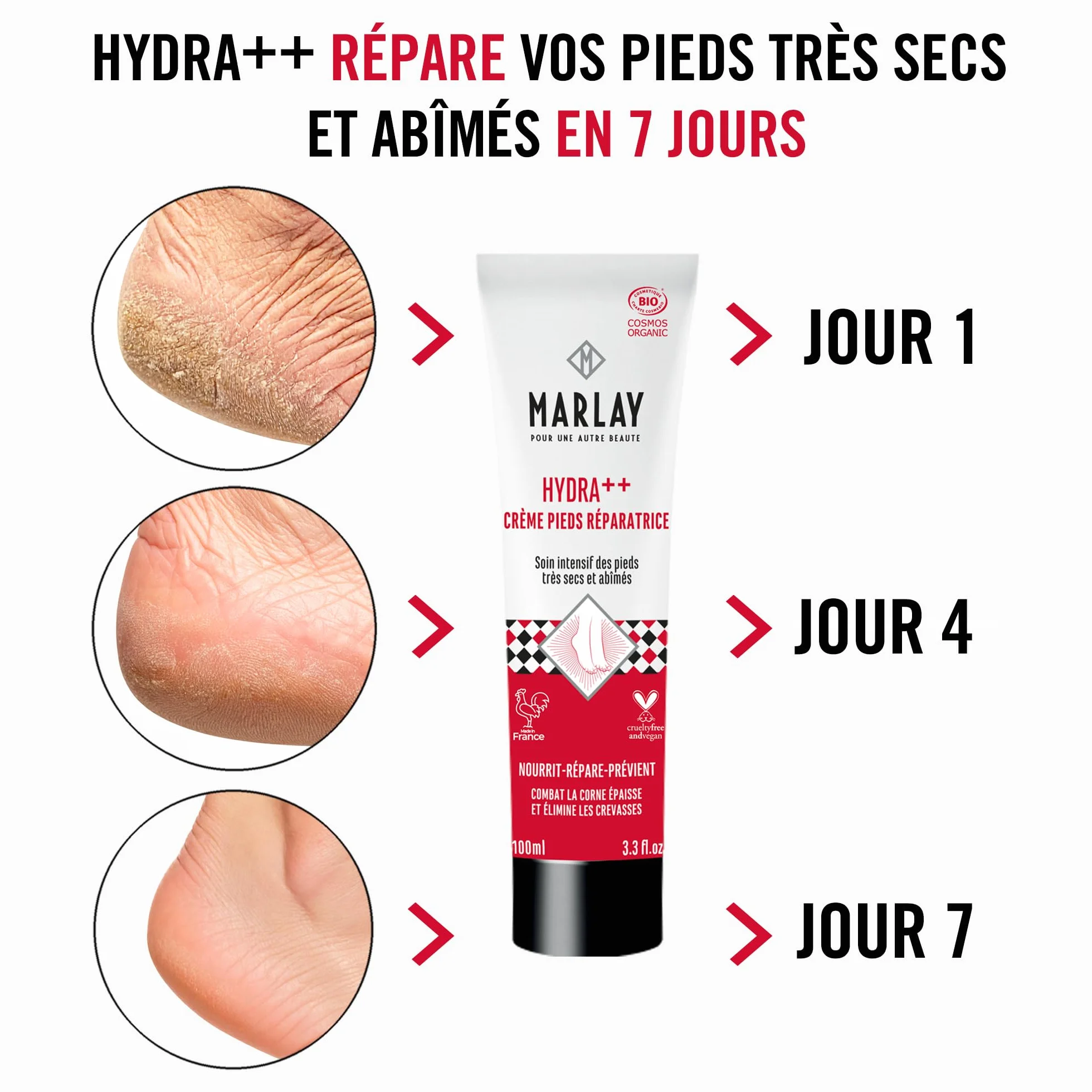 Crème Pieds HYDRA++ Réparation Intense Soin pour Pieds Très Secs Abîmés Fissurés Certifié Bio Cosmos Organic 99% d'Origine Naturelle Made in France 100 ml