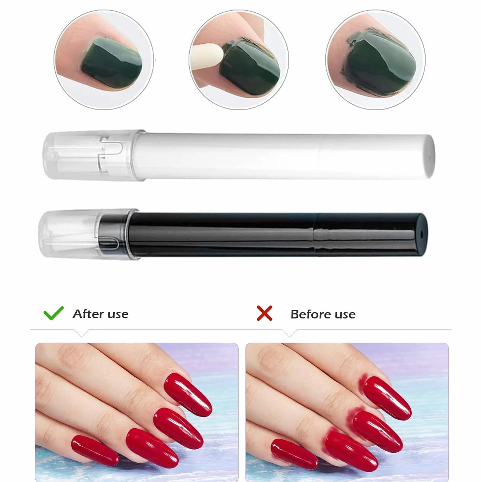 Stylo Correcteur de Vernis (2 Pièces), Nail Art Correcteur Stylo Stylo Dissolvant, Pour un Vernis à Ongles Propre, 6 embouts de remplacement d'ongles remplaçables