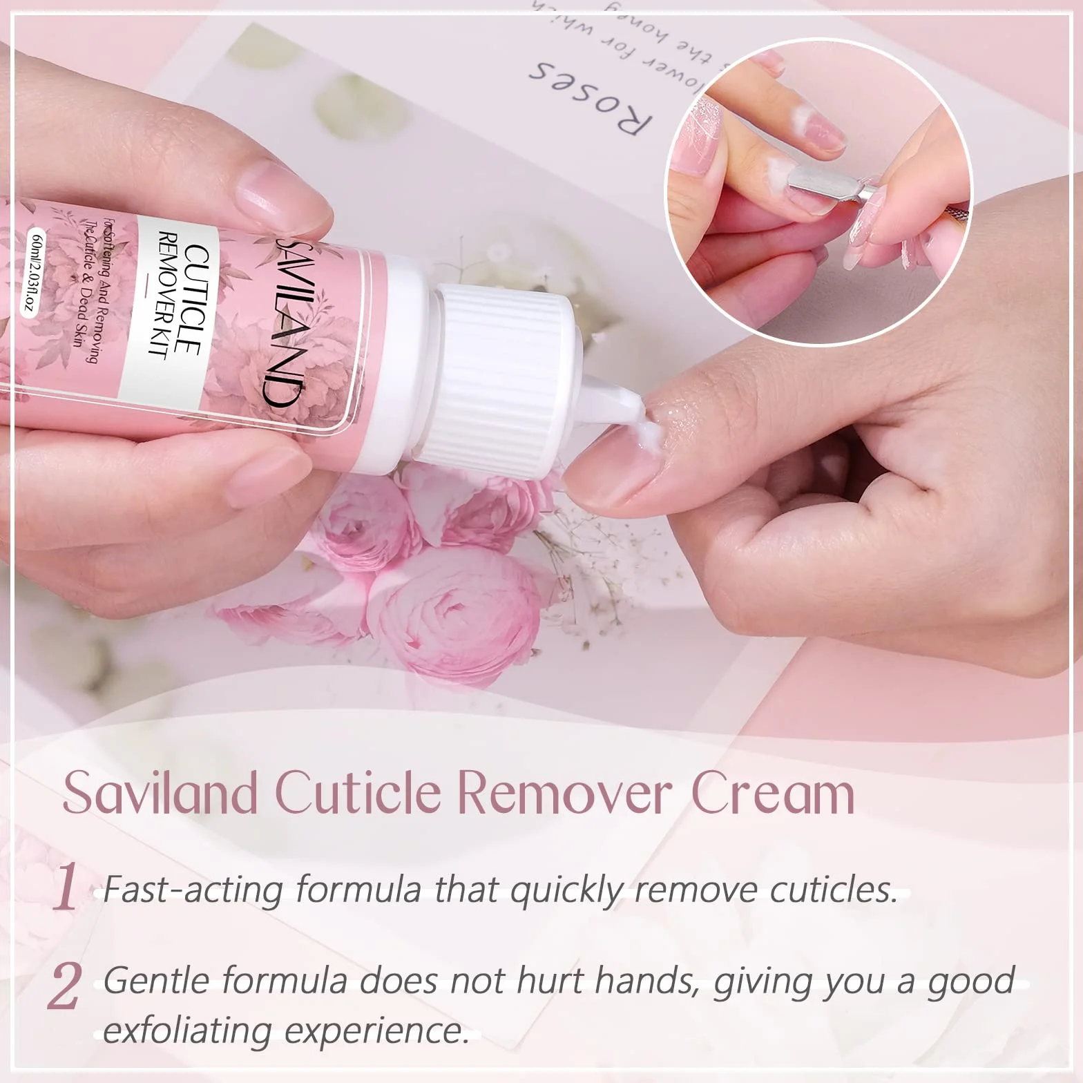 Saviland Dissolvant pour Cuticule 60 ml + Huile pour Cuticule 30 ml, Ramollit les Cuticules, Elimine Cellules Mortes