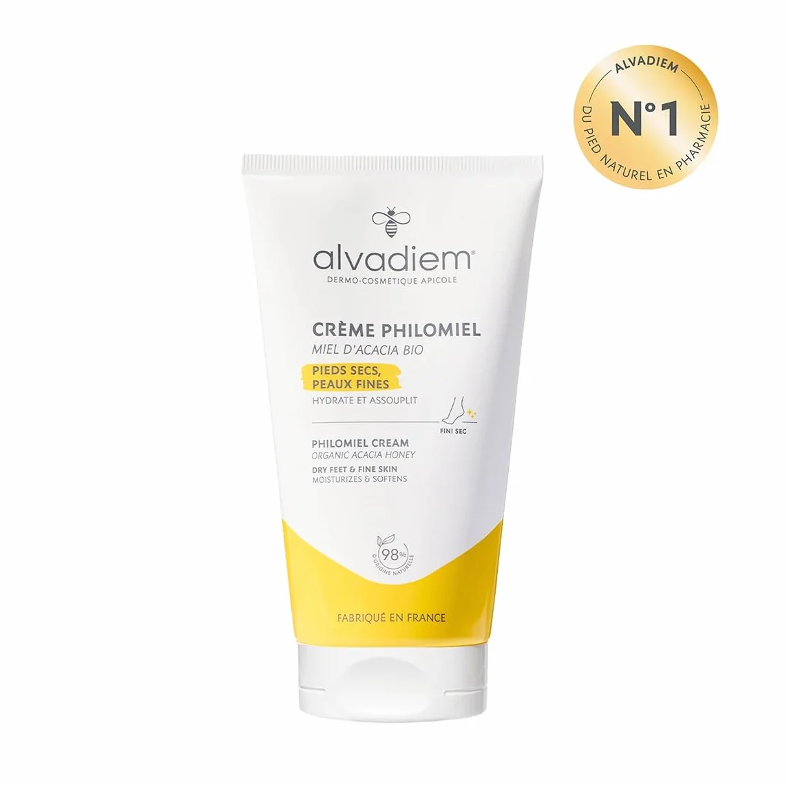 Alvadiem Crème Philomiel Pieds Secs Talons Rugueux Hydrate Adoucit Répare Callosités Miel d'Acacia Bio Gelée Royale Karité 150 ml