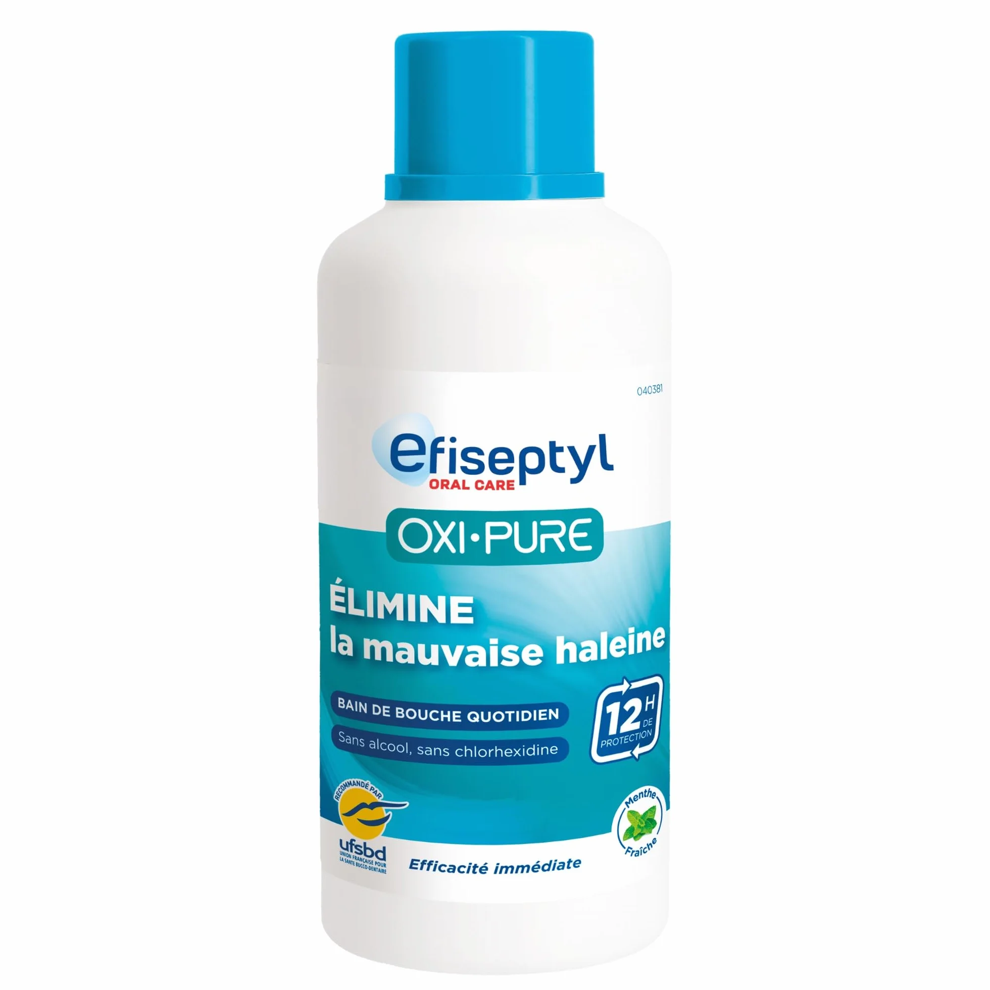 Efiseptyl Oxi-Pure Bain de Bouche Renforcement Dentition Halitose Haleine Fraîche 12h Goût Menthe Sans Alcool 500 ml