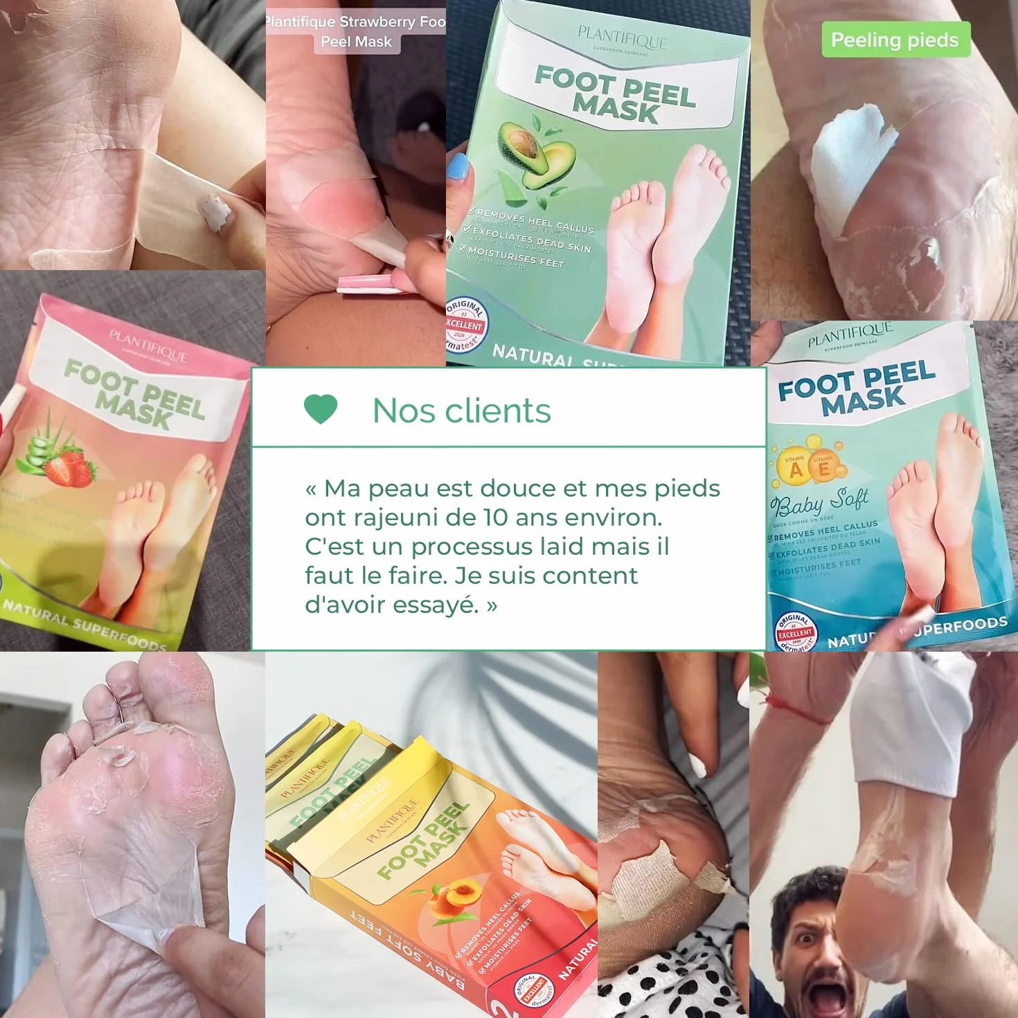 PLANTIFIQUE Masque Pied Peeling Hommes 2 Paires Chaussette Exfoliante Pieds très Secs et Abîmés Gommage Callus Soin Peau Morte