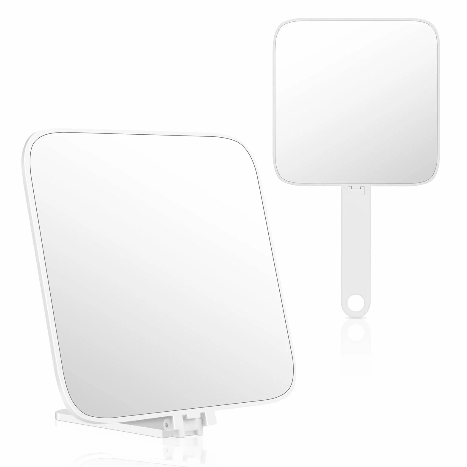 Miroir à Main avec Poignée Pliante et Support, Miroir de Courtoise Polyvalent pour Voyage, Salle de Bain, Maquillage