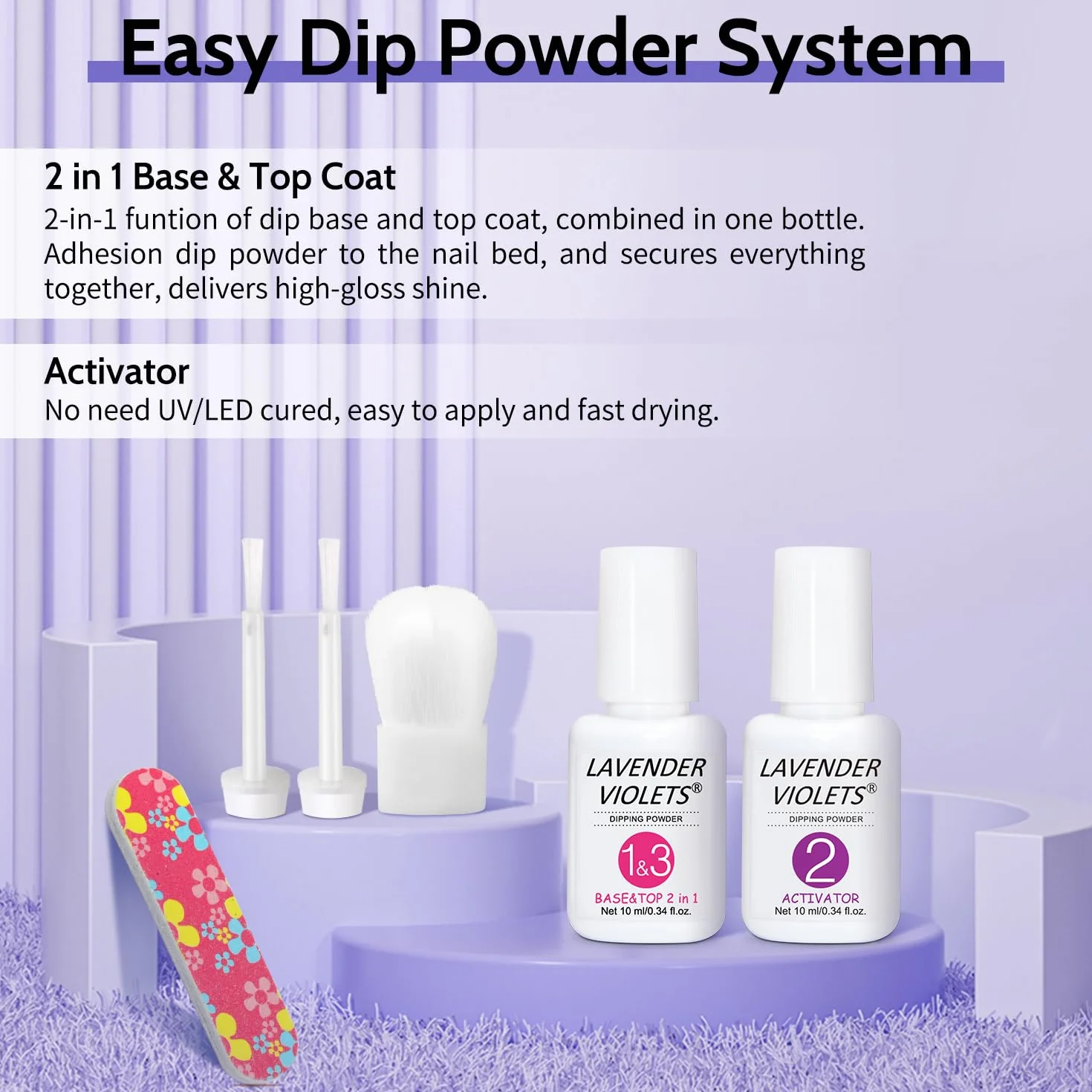Lavender Violets 6 Couleurs Acrylique Trempage Poudre French Nail Art Manucure 2 En 1 Base Activateur Vernis Finition Brosse Lime Ongles M205