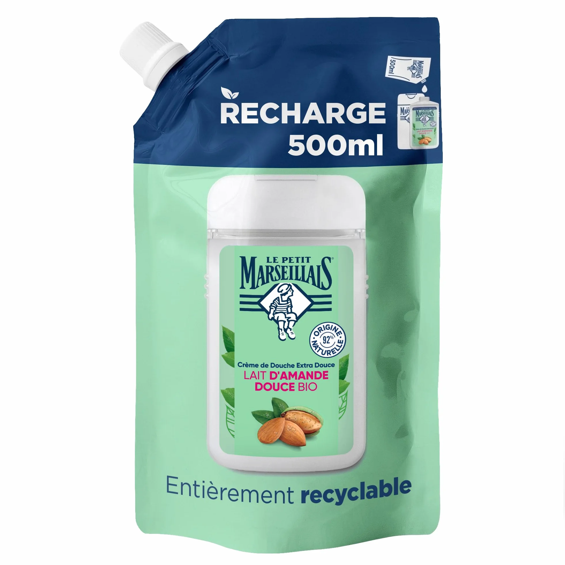 Le Petit Marseillais Recharge Extra Douce Crème de Douche Lait d'Amande Douce Bio Écopack 500ml
