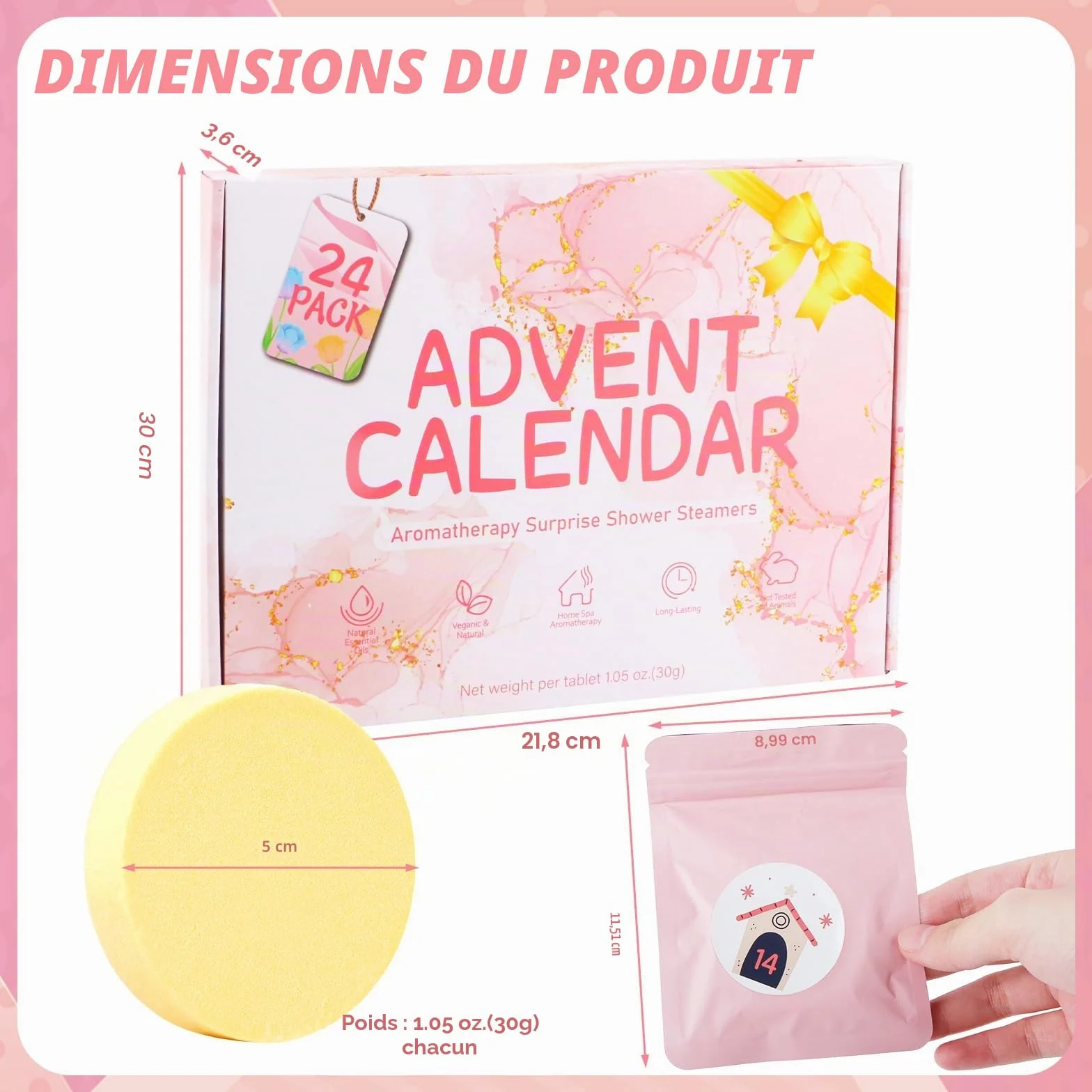 Calendrier de l'Avent 2025 Shower Steamers Aromathérapie 24 Jours Bombe de Douche Bain Femme