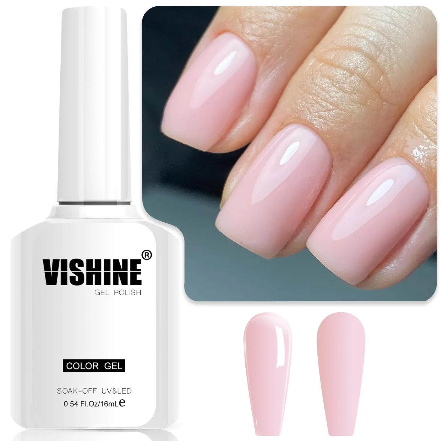 Vishine Vernis Gel Semi-Permanent Transparent Milky Pink Rose Clair 16ml