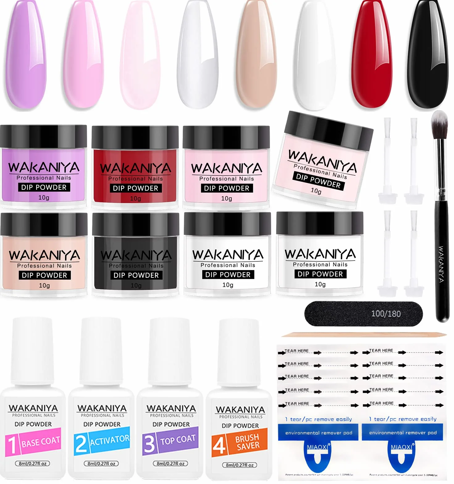 Kit de Poudre à Ongles 29Pcs 8 Couleurs Poudre de Tremper Français Blanc Paillette Acrylique avec Base Top Finition Activateur Pinceau Nail Art Manucure
