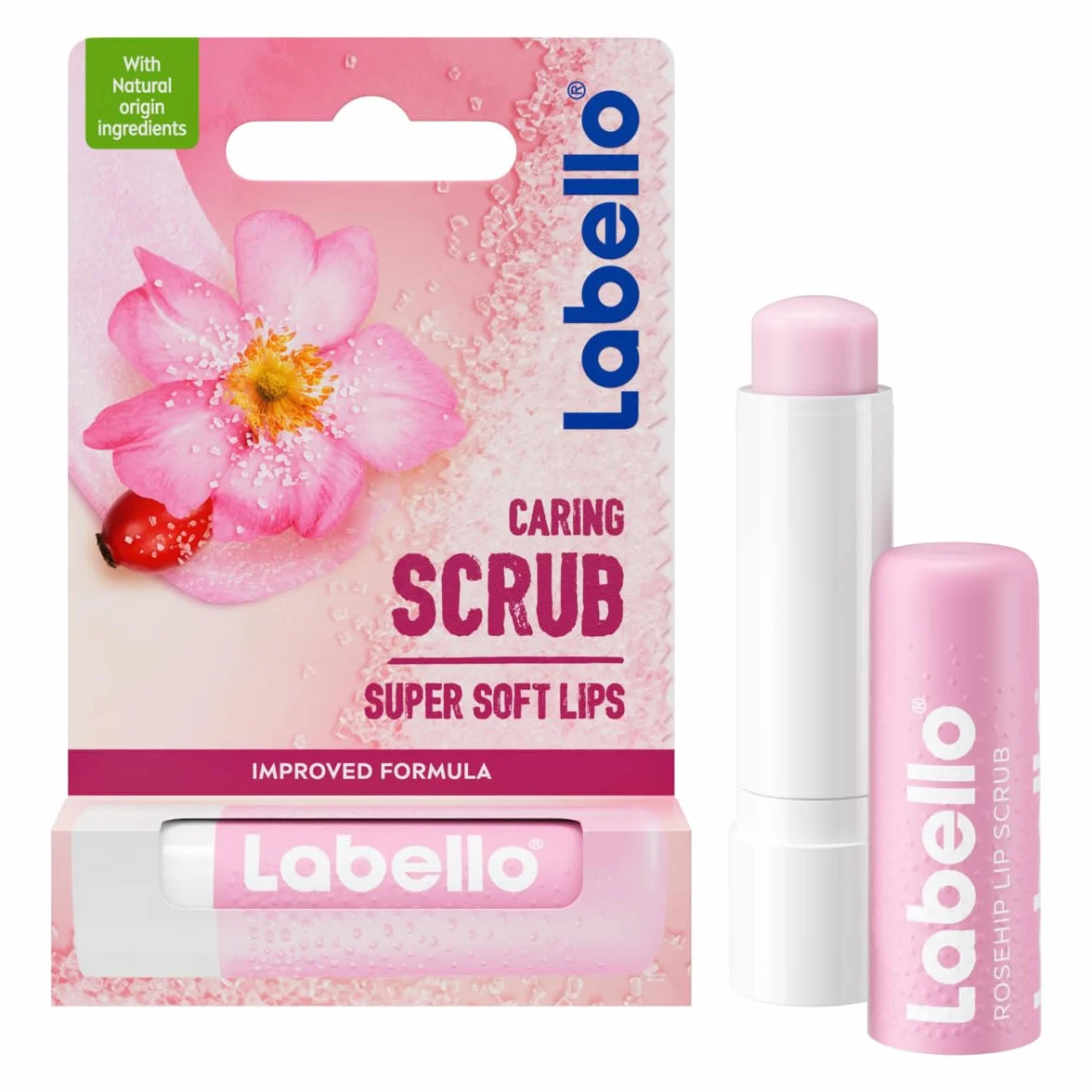 LABELLO Stick lèvres gommage hydratant exfoliant 5,5 ml soin nourrissant huile d'églantier vitamine E