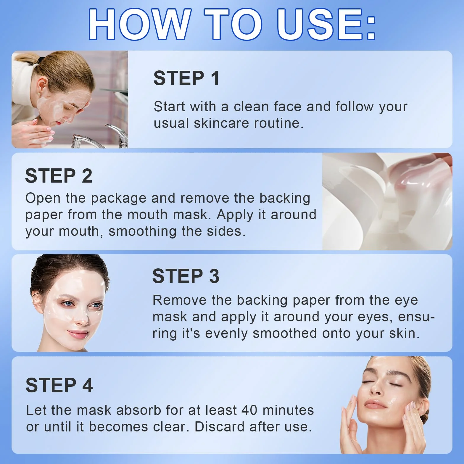 Masque Collagène Lot de 6, Masque de Nuit Hydrogel Hydratant, Rétrécit les Pores, Améliore l'Élasticité