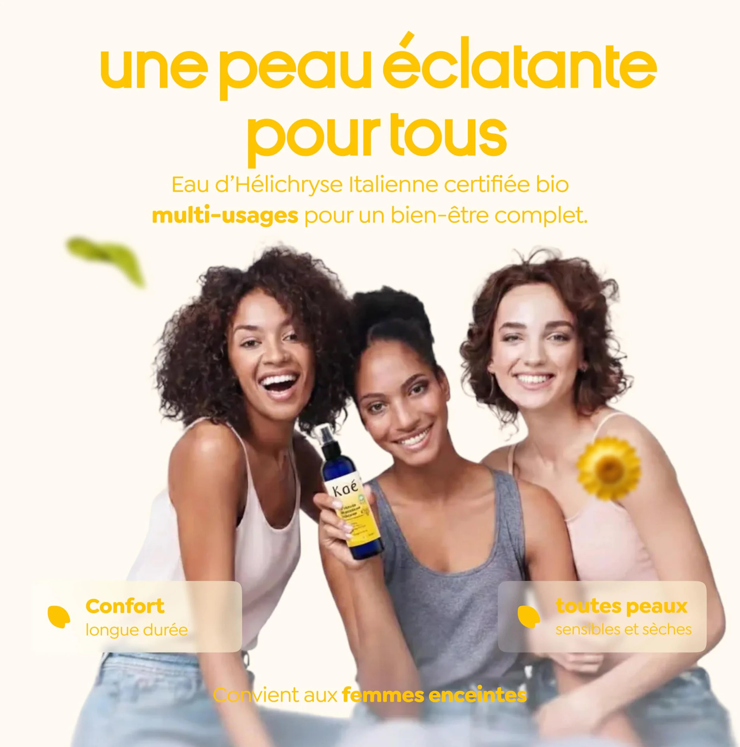 KAÉ Eau Florale d'Hélichryse Italienne Bio 250ml Lotion Tonique Apaisante Fabriquée en France 99,8% Naturelle