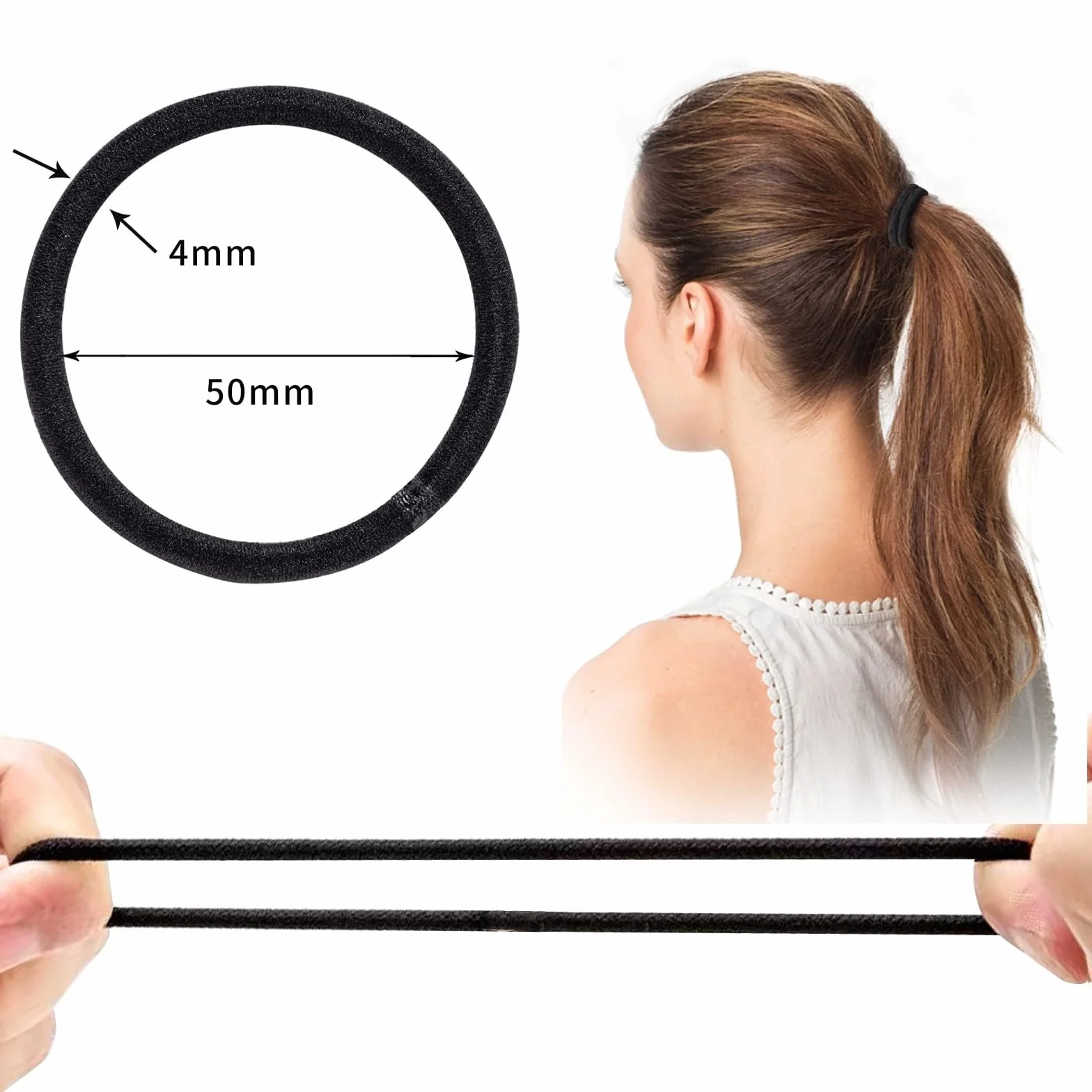 Lot de 32 élastiques à cheveux épais 4 mm, chouchous queue de cheval, noir