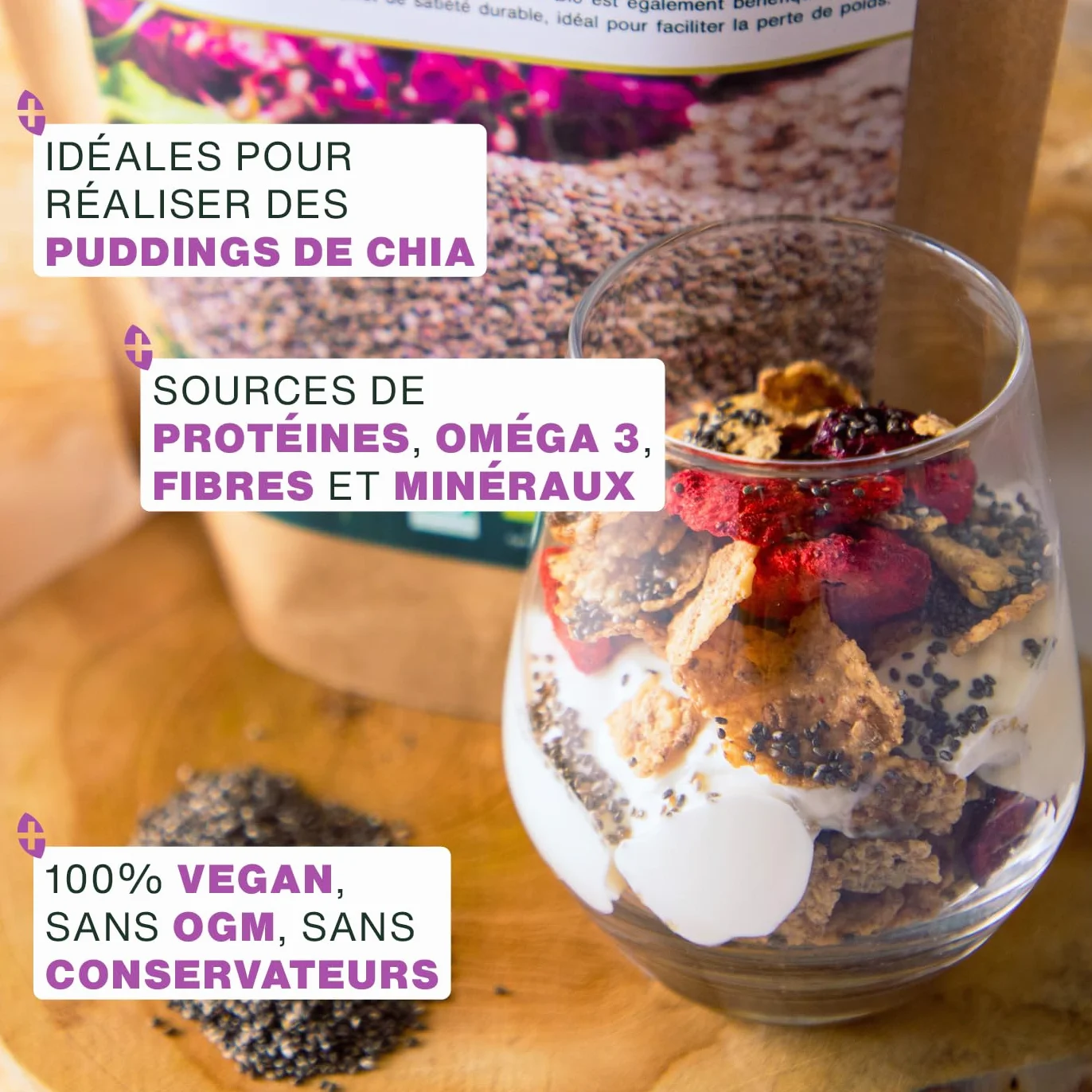 Graines de Chia Bio 1KG Salvia Hispanica Protéines Oméga 3 Fibres