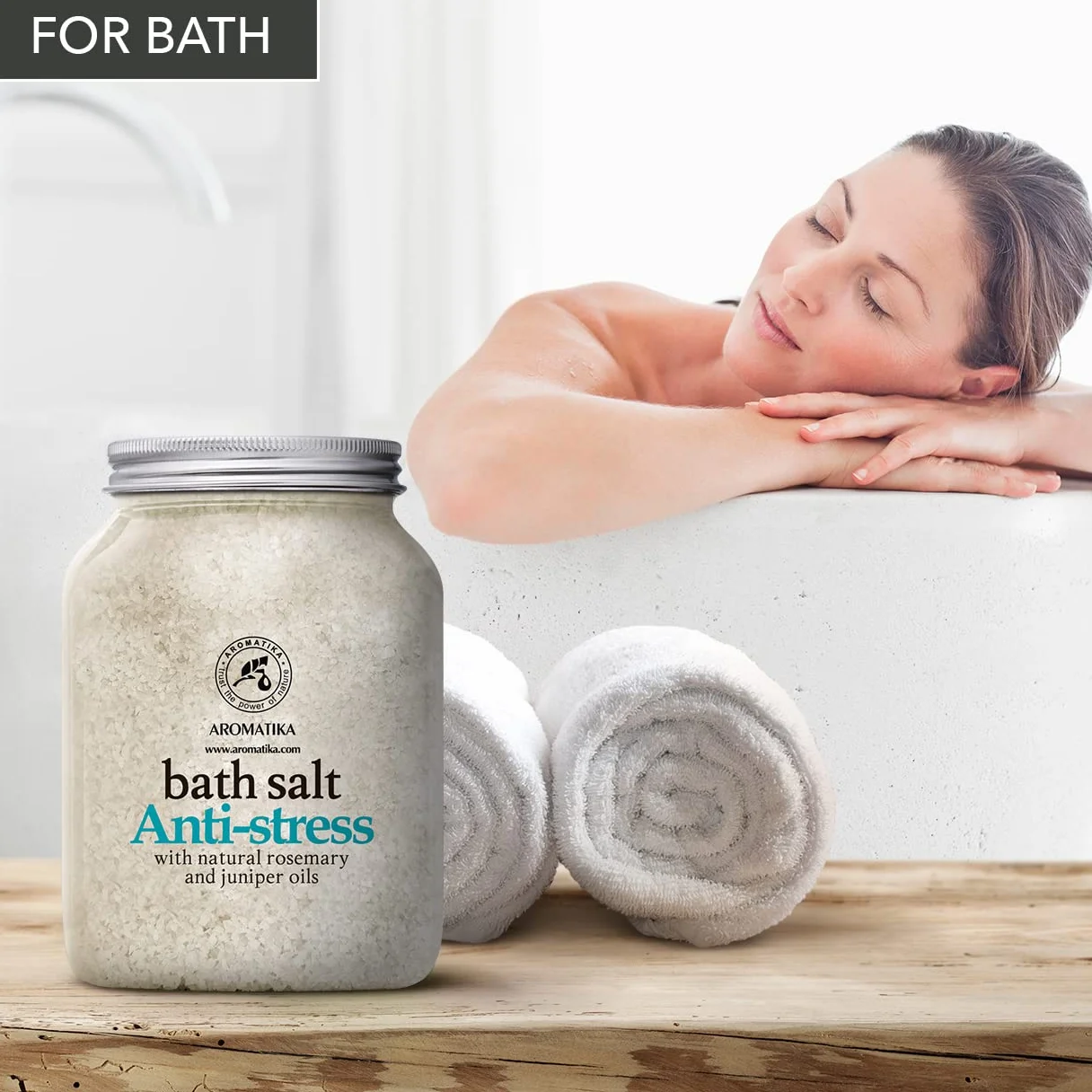 Sels de Bain Anti Stress 1300g - Sel de Mer avec Huile Essentielle de Romarin et Genévrier - Meilleur pour un Bon Sommeil - Soulagement du Stress - Beauté - Bain - Soin du Corps