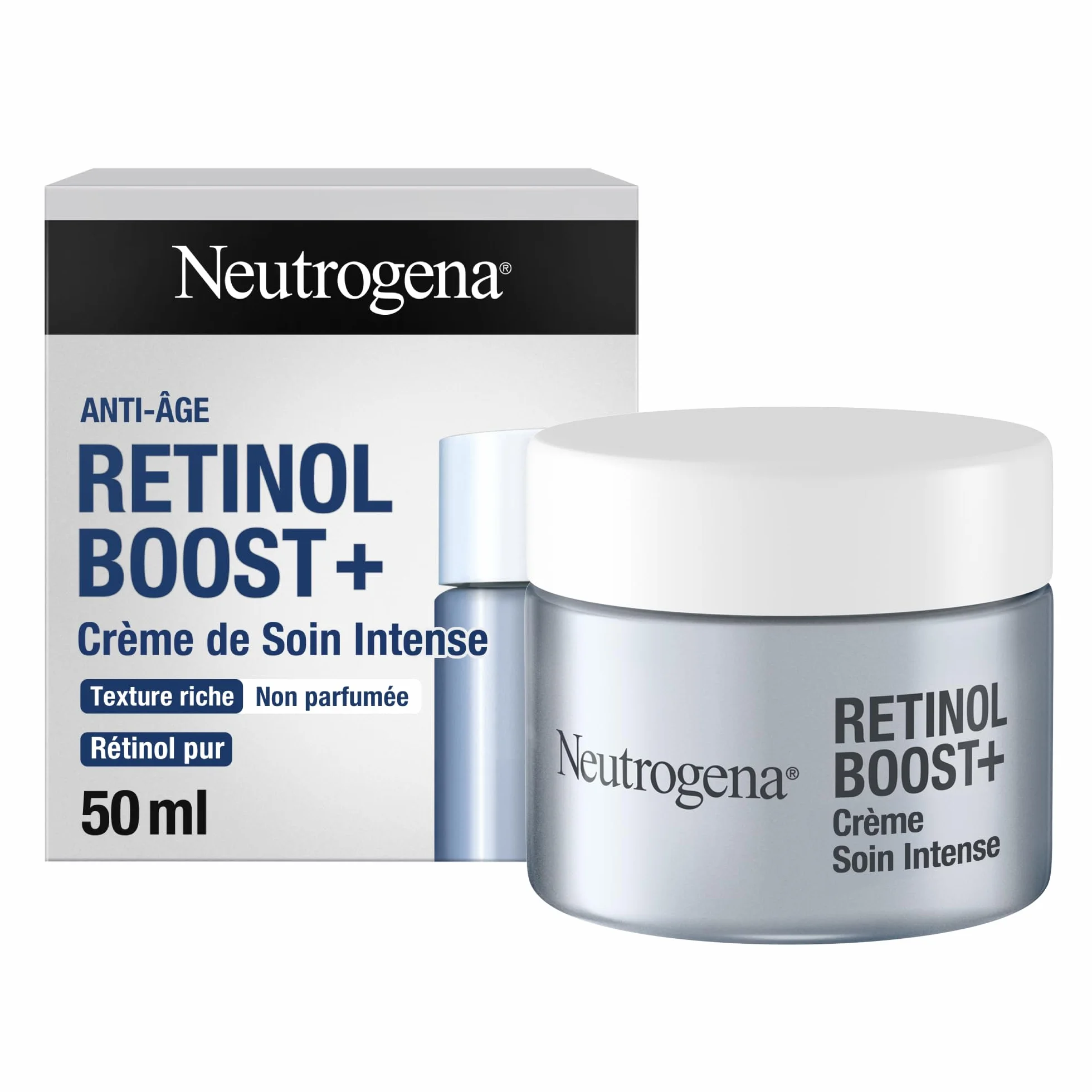 Neutrogena – Crème de Nuit Anti-Âge Intense Retinol Boost+ (pot de 50 ml) – Soin visage au rétinol pour combattre les signes visibles du vieillissement – Anti-rides à l’effet repulpant