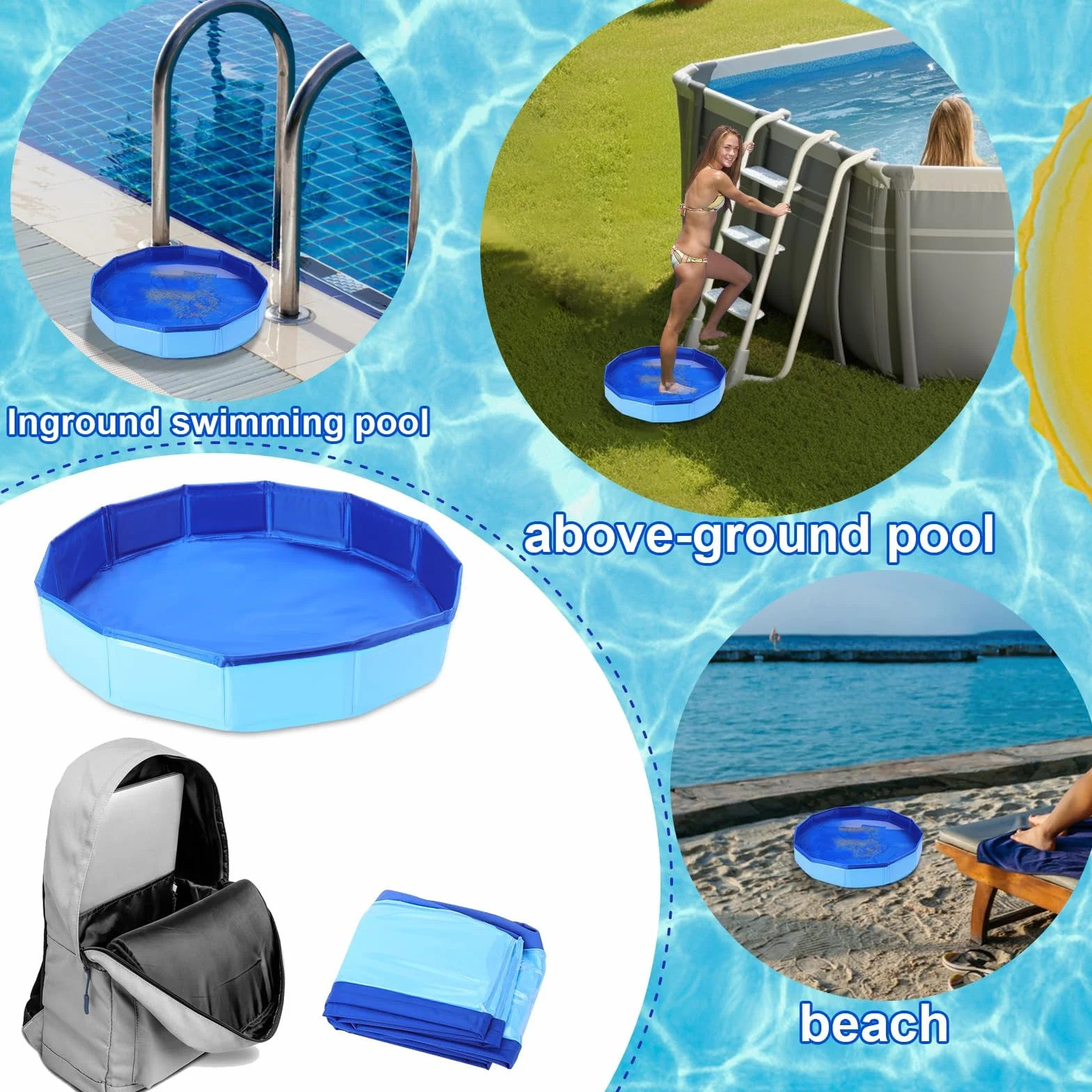 Bassin Pédiluve Pliable pour Piscine, Receveur Bain de Pieds