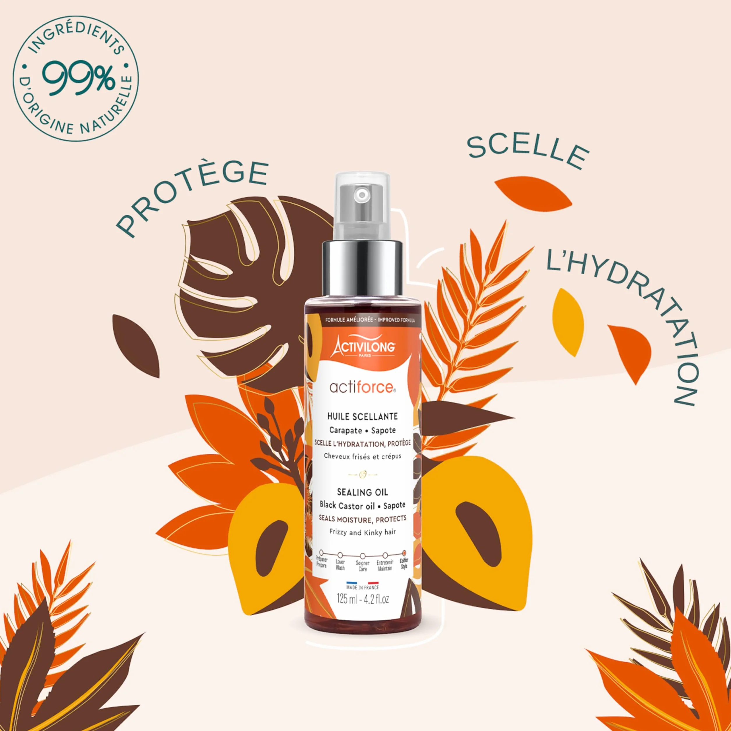 ACTIVILONG Huile Scellante Actiforce Cheveux Frisés Crépus 99% Ingrédients Naturels 100ml Made In France