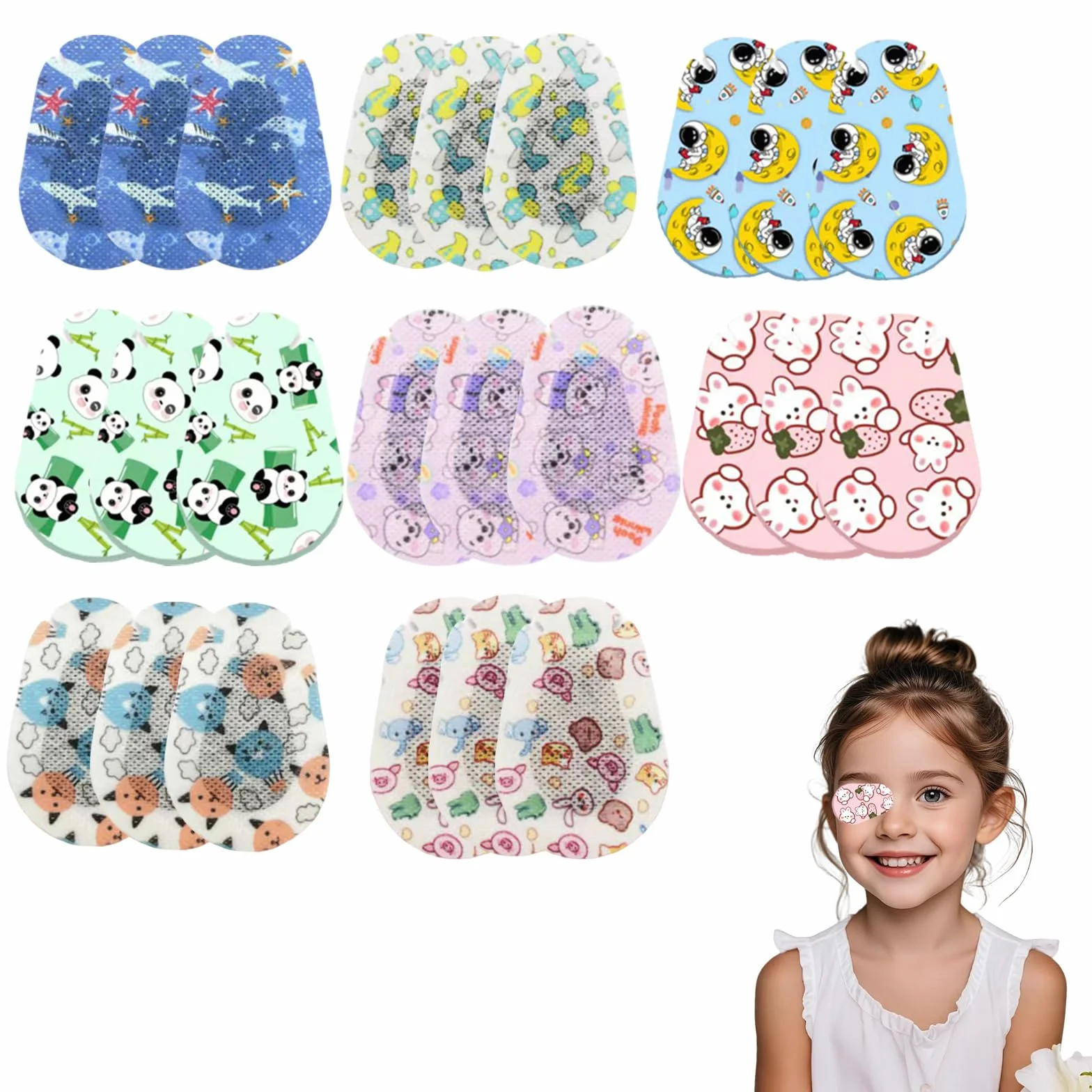 Lot de 24 Bandes Oculaires Jetables Colorées pour Enfants - Eye Patch Respirants en Coton Non Tissé Sans Latex - 12 Styles avec Blocage de Lumière