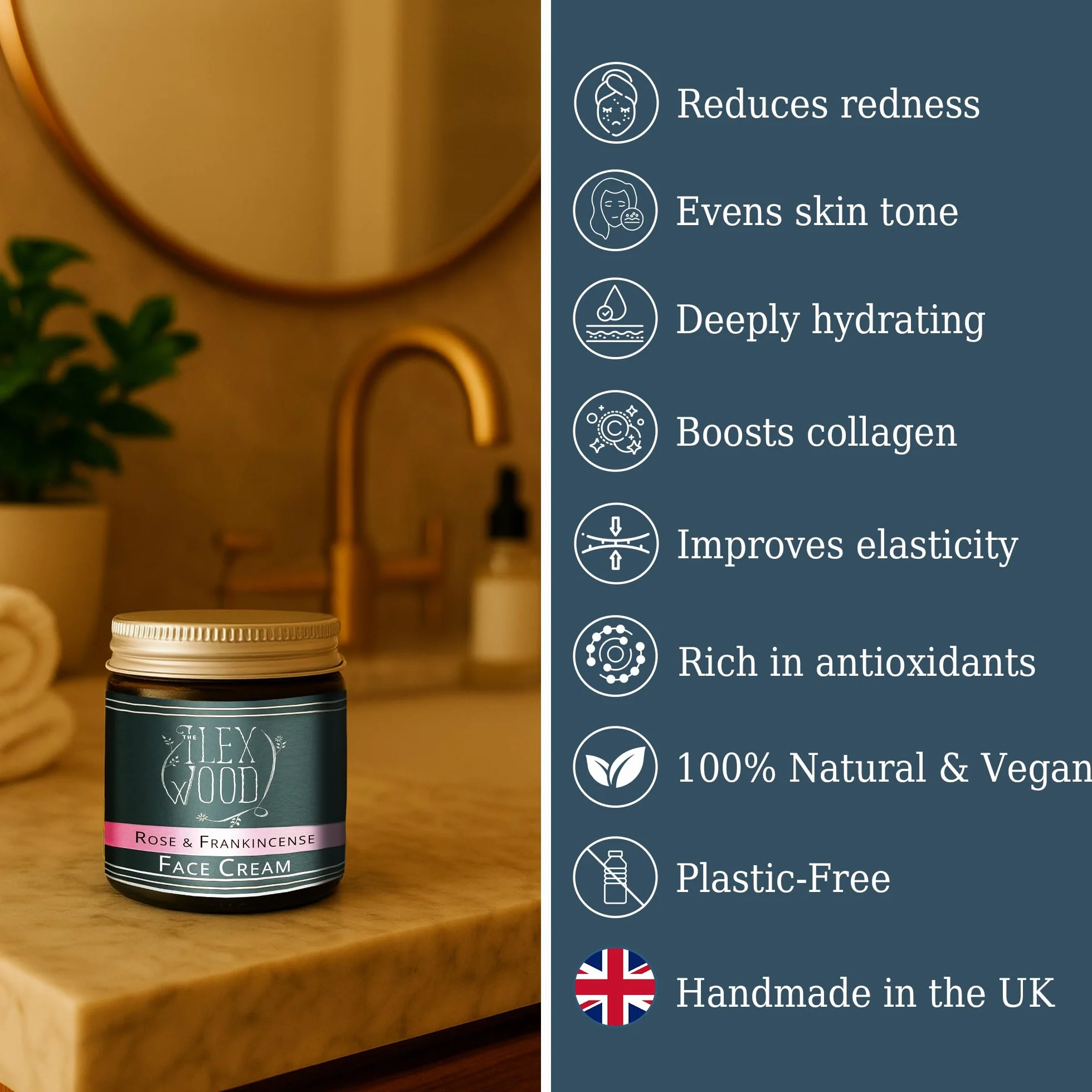 Crème visage anti-âge hydratante à la rose et à l'encens Ilex Wood 60 ml naturelle Végane