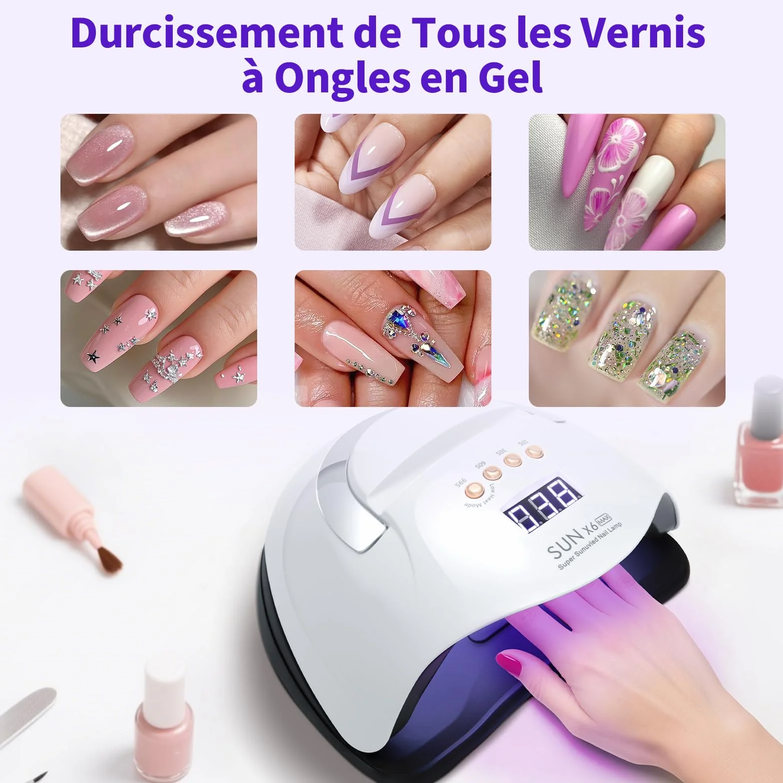 Lampe UV Ongles Gel, 220 W Lampe UV Ongles, Lampe LED Ongle avec 66 Perles LED, Machine Ongle UV à Capteur Automatique avec 4 Minuteries