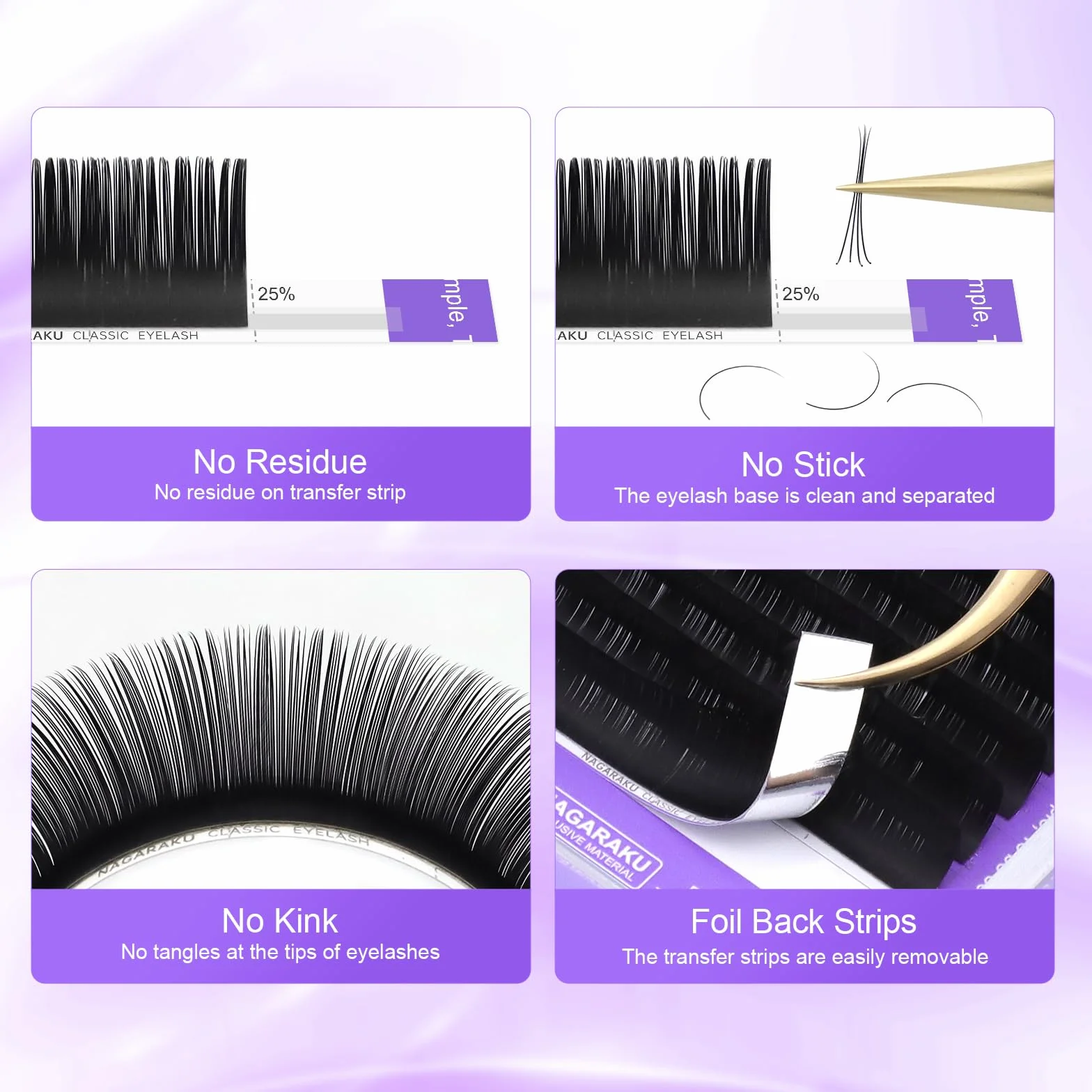 NAGARAKU Extension de Cils Individuel Volume Unique Doux Naturels Fins Russe Classique 1:1 Eyelash Boucle Stable Léger Lash Noir 16 Rangées 0.15mm C Curl 7-15mm