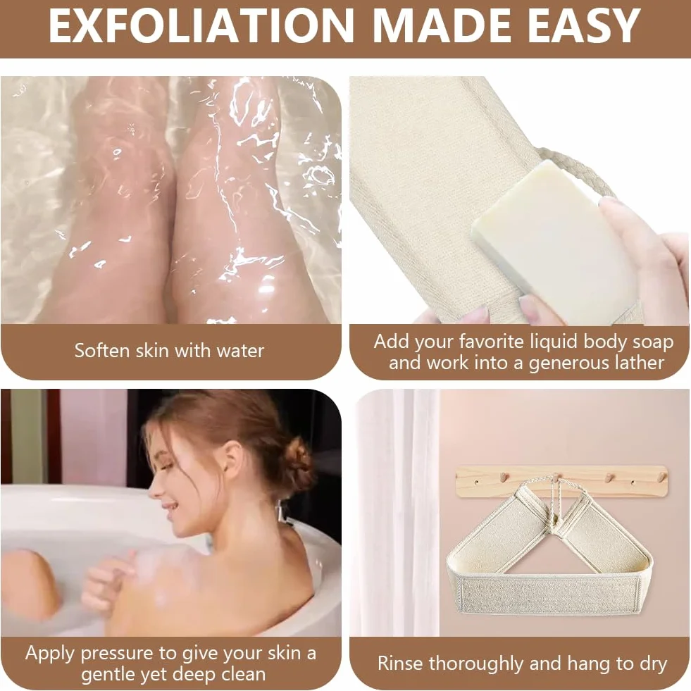 Serviette de Bain Exfoliante LOPHE avec Loofah Naturelle pour le Corps et le Dos