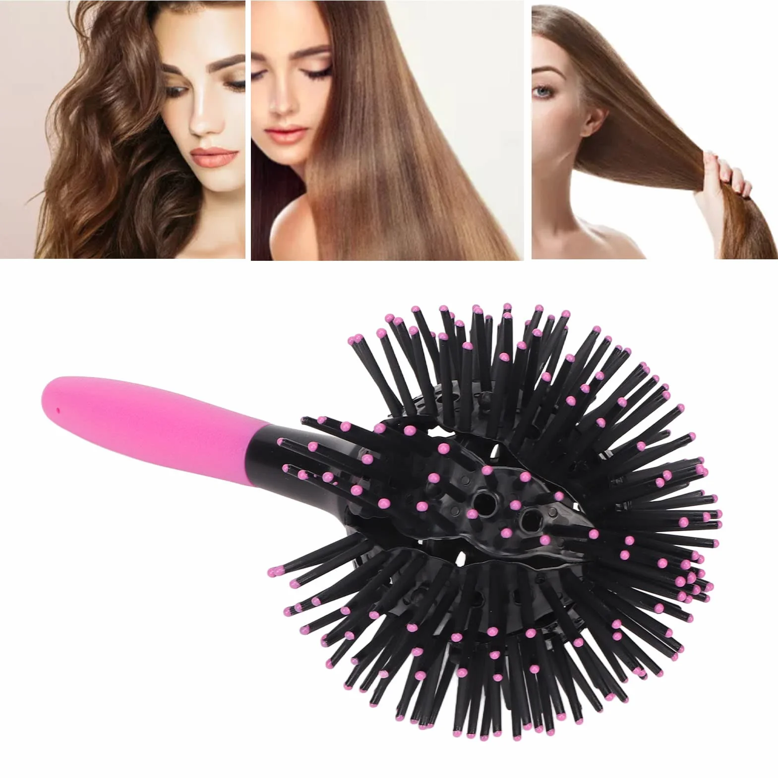 Brosse à Cheveux en Boucle 3D, Peigne à Cheveux à Balle Ronde, Démêlant, Résistant à la Chaleur, avec Boules de Massage