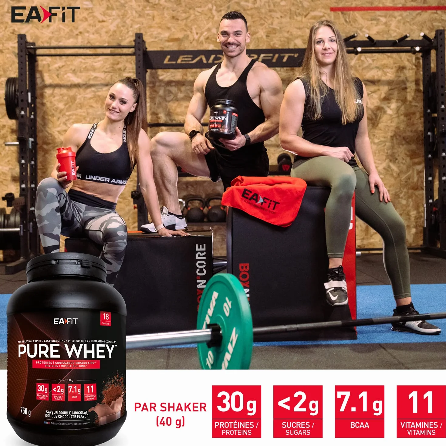 EAFIT Whey Protein Double Chocolat 850g 30g Proteine BCAA Pre Workout