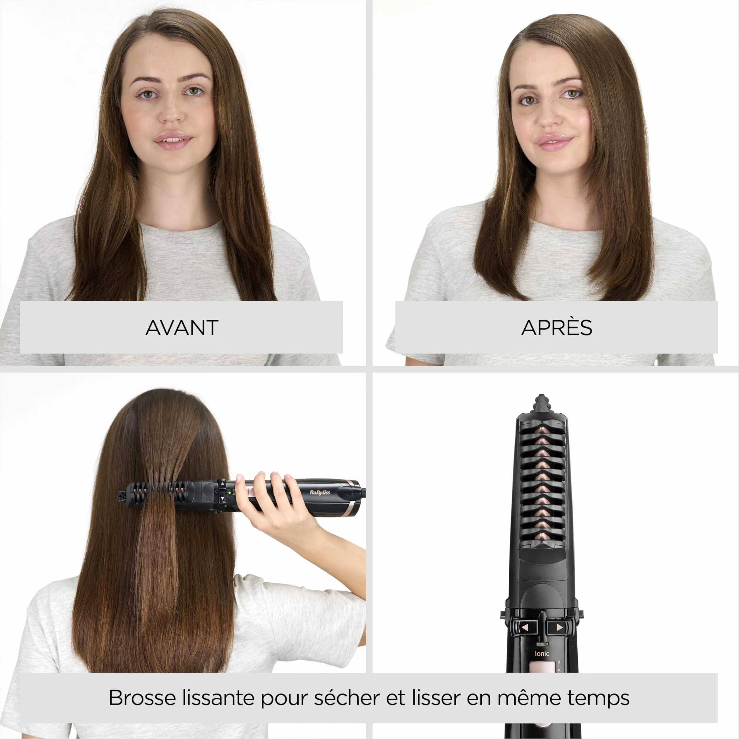 BaByliss AS200E Brosse soufflante rotative ionique sèche lisse style 4 accessoires Noir