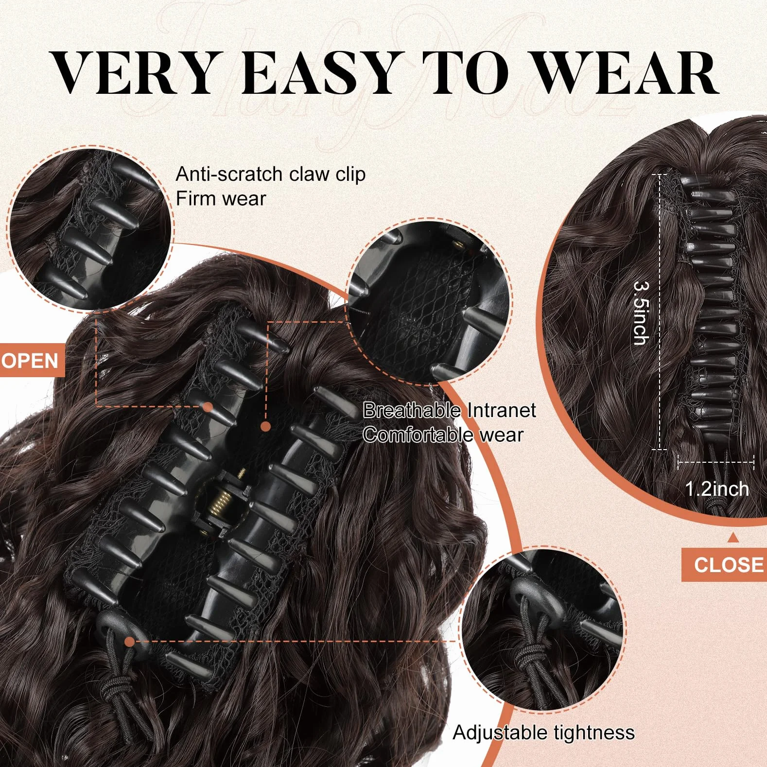 Flufymooz Extension de queue de cheval, 30,5 cm, queue de cheval courte à pince, ondulée et bouclée, clip à mâchoire pour extensions de queue de cheval, perruque synthétique naturelle pour femmes