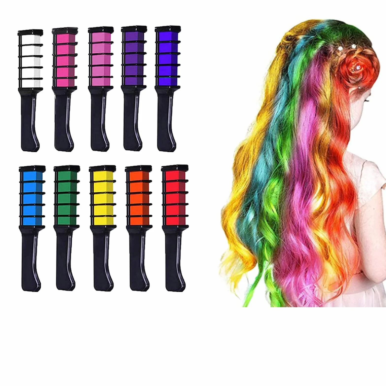 Cheveux Craie Peigne, Coloration Temporaire, 10 Couleurs, Non Toxique, Halloween, Fête, Cosplay