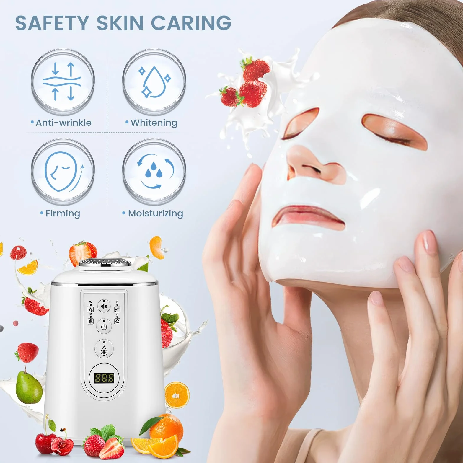 Machine à masques faciaux avec 32 pièces de collagène, masque naturel DIY, masques de vision à faire soi-même, voix intelligente, nettoyage automatique, cadeau pour les femmes