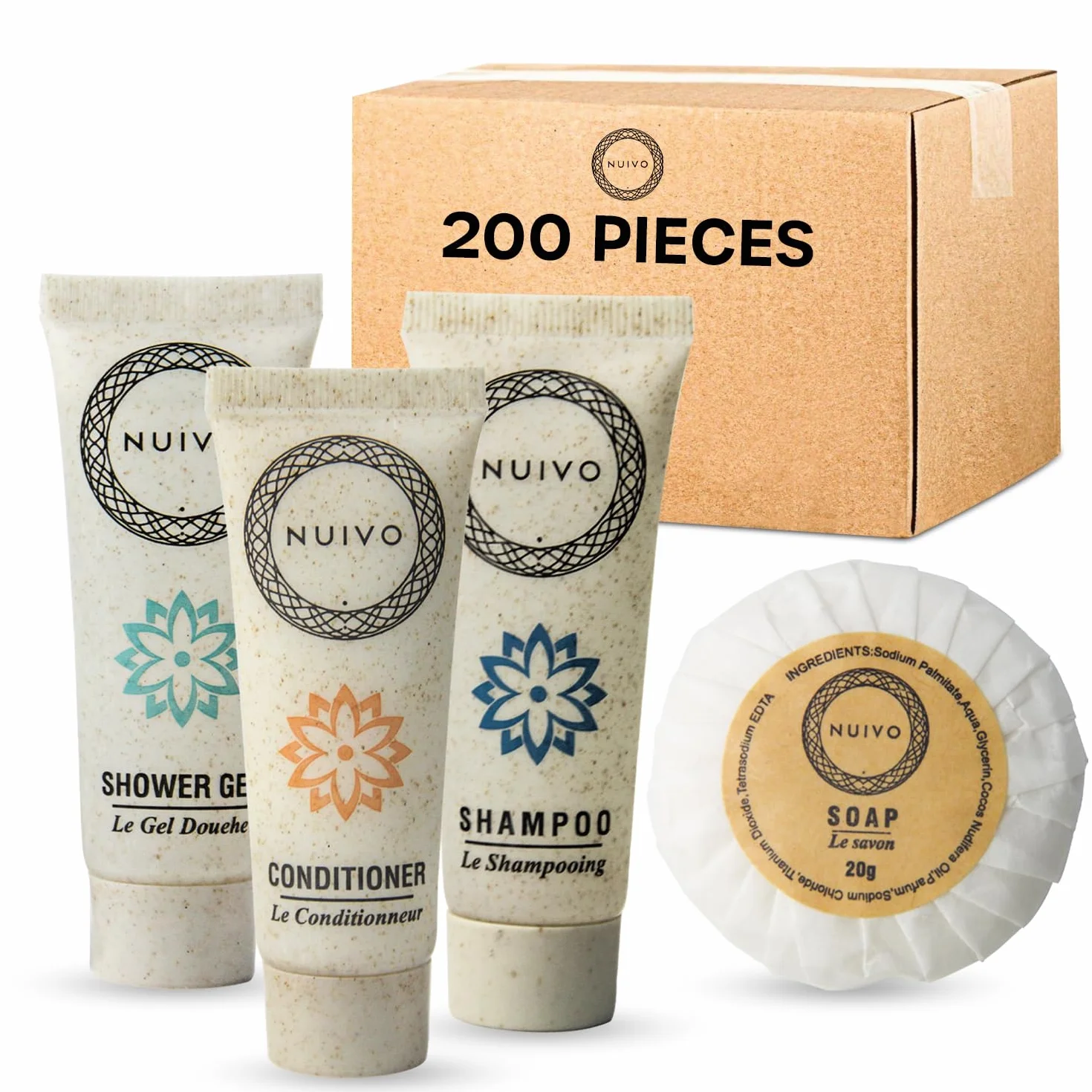 Produits d’Accueil Pack de 200 Gels Douche Shampoings 20g 30ml Écoresponsables