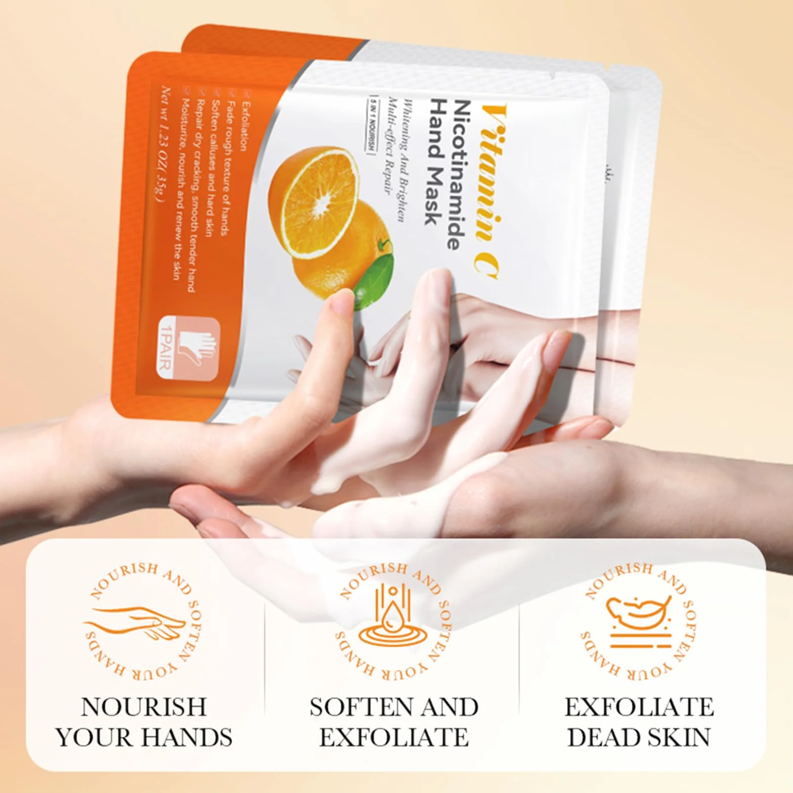Masques Hydratants et Exfoliants pour les Mains à la Vitamine C, 5PCS