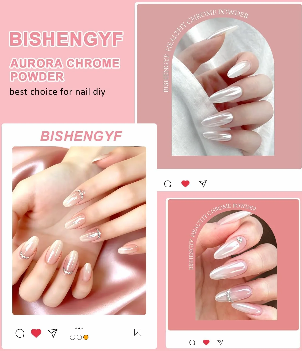Poudre Chrome Ongle Blanc - 6 Boîtes Aurora Schimmer Poudre Ongle Effet Perle, Pigment Paillettes pour Nail Art