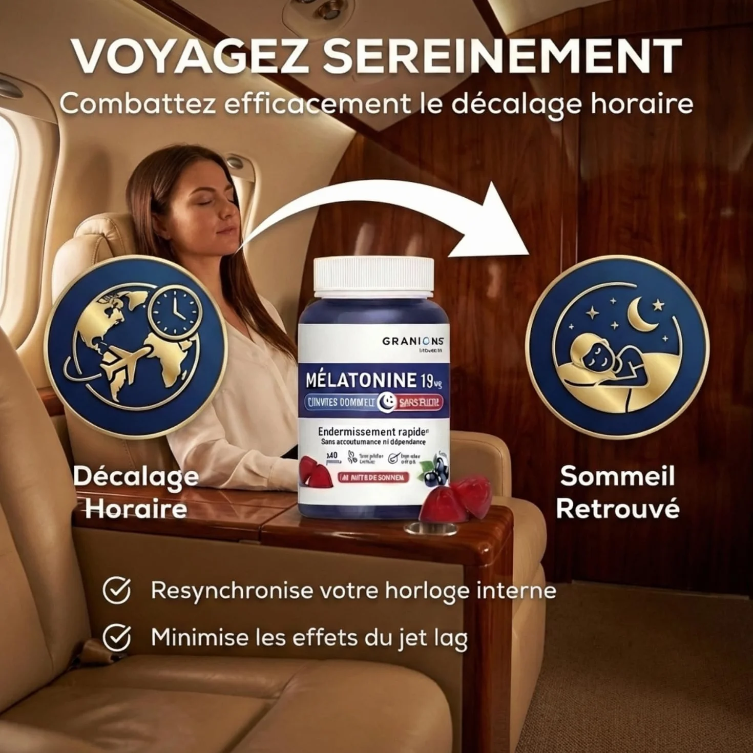 GRANIONS Gummies Sommeil Melatonine 1,9 mg Complément Alimentaire Adulte Vegan Sans Sucres 60 Gummies